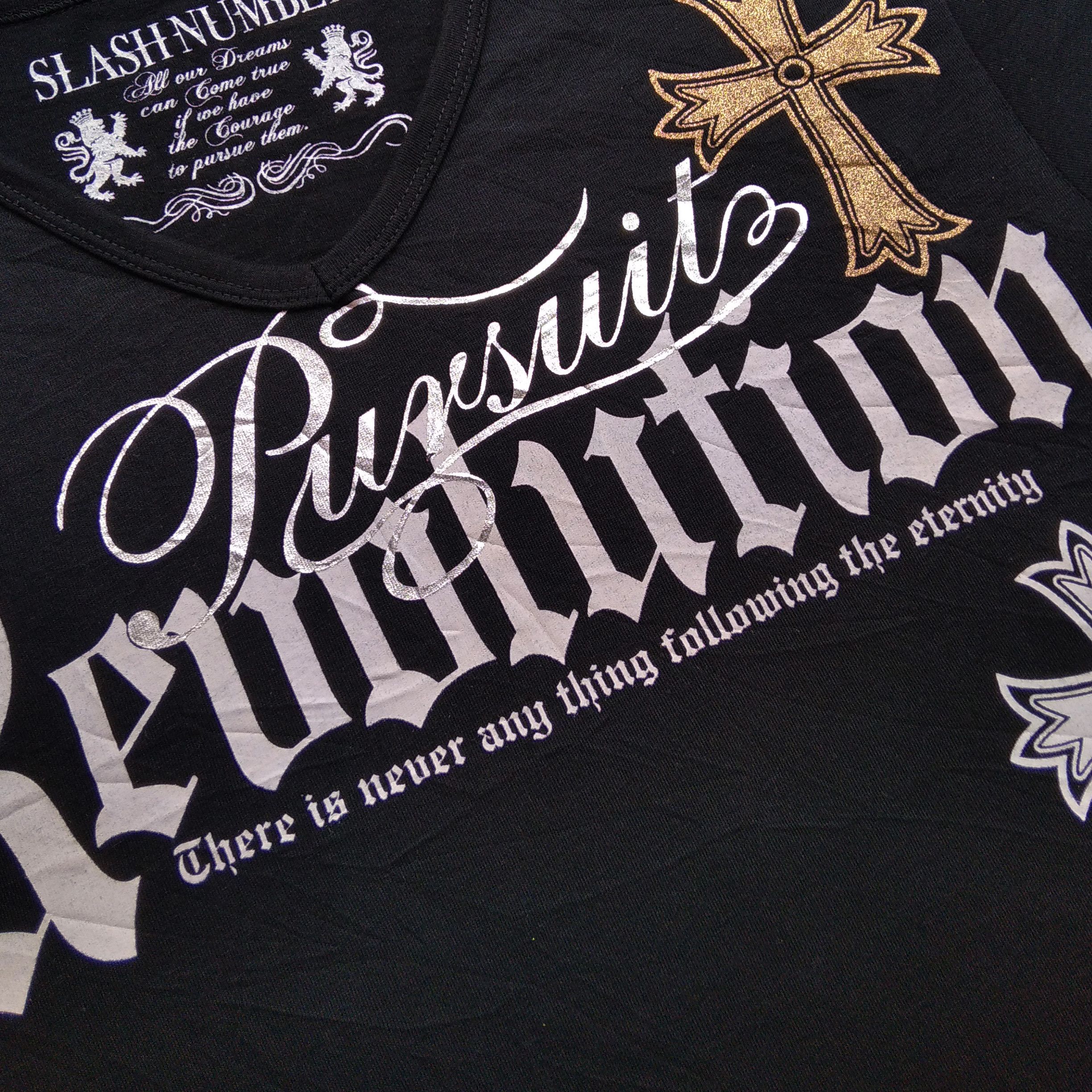 KMRii Vintage y2k Vkei SLASH NUMBER Cross Gold Poem Japanese Brand Size US M / EU 48-50 / 2 - 3 Thumbnail