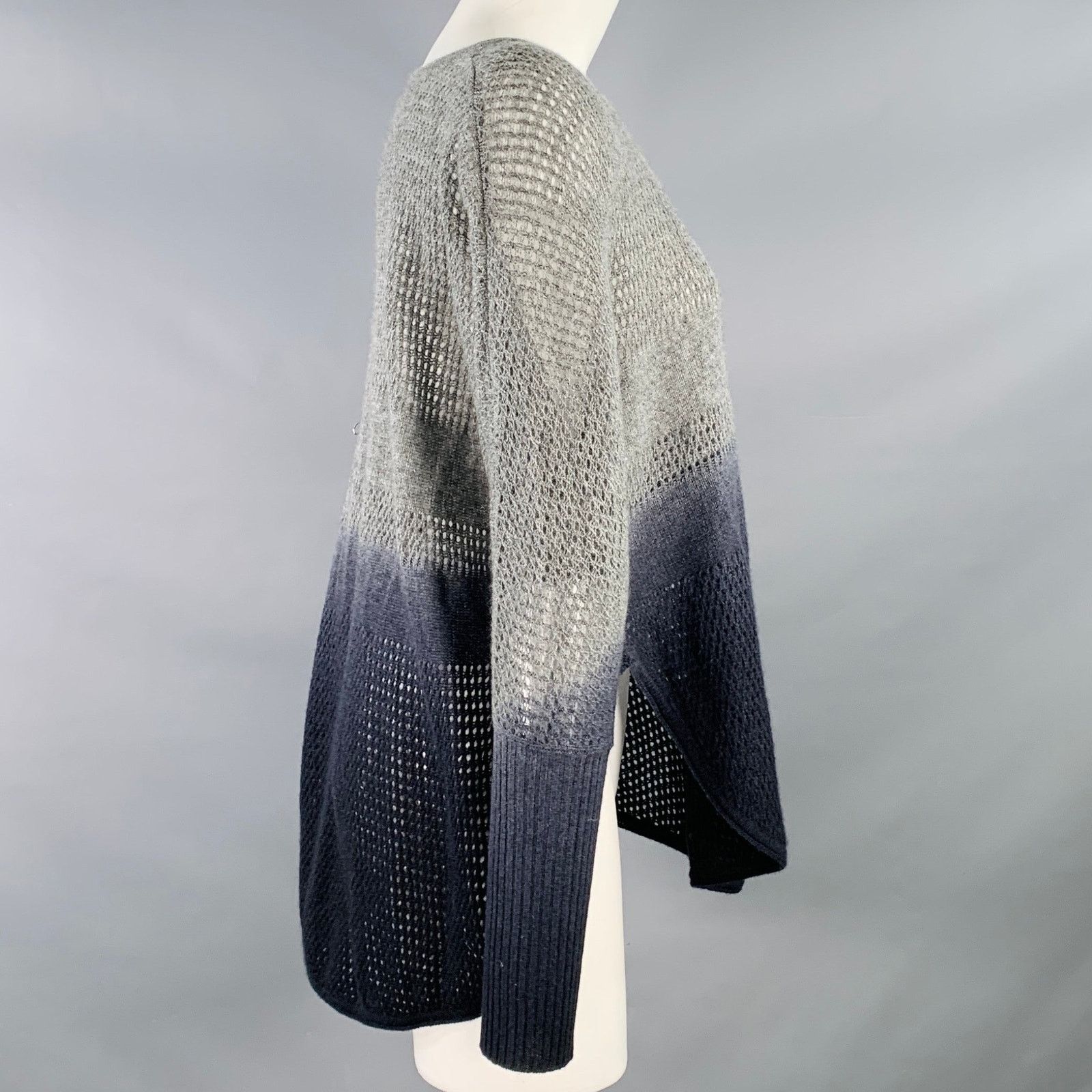 Other KOKUN Size XS Grey Navy Cashmere Ombre Open Knit Pullover Size XS / US 0-2 / IT 36-38 - 2 Thumbnail
