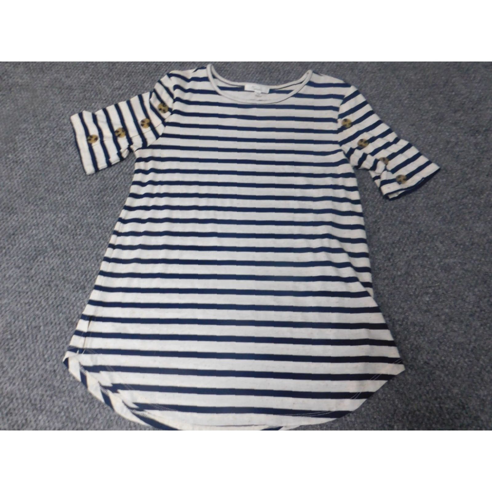 Vintage 89th & Madison Womens Blouse Short Sleeve Crew Neck Pullover Blue Striped S Small Regular Stretch Button Casual Vintage: No Size S / US 4 / IT 40 - 2 Thumbnail