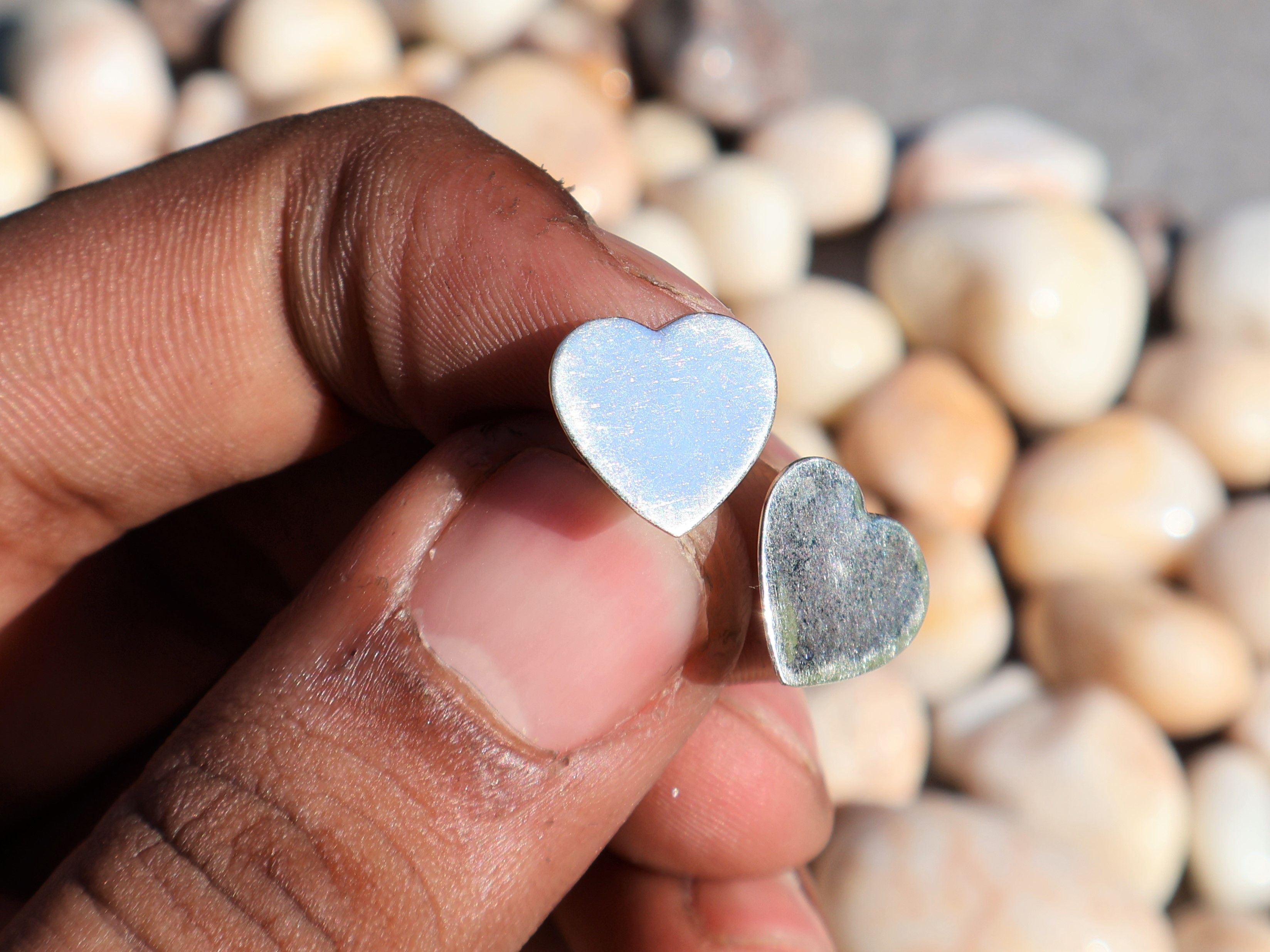 Handmade Silver Heart Shape Stud Earring, Sterling Silver Handmade, Size ONE SIZE - 6 Thumbnail