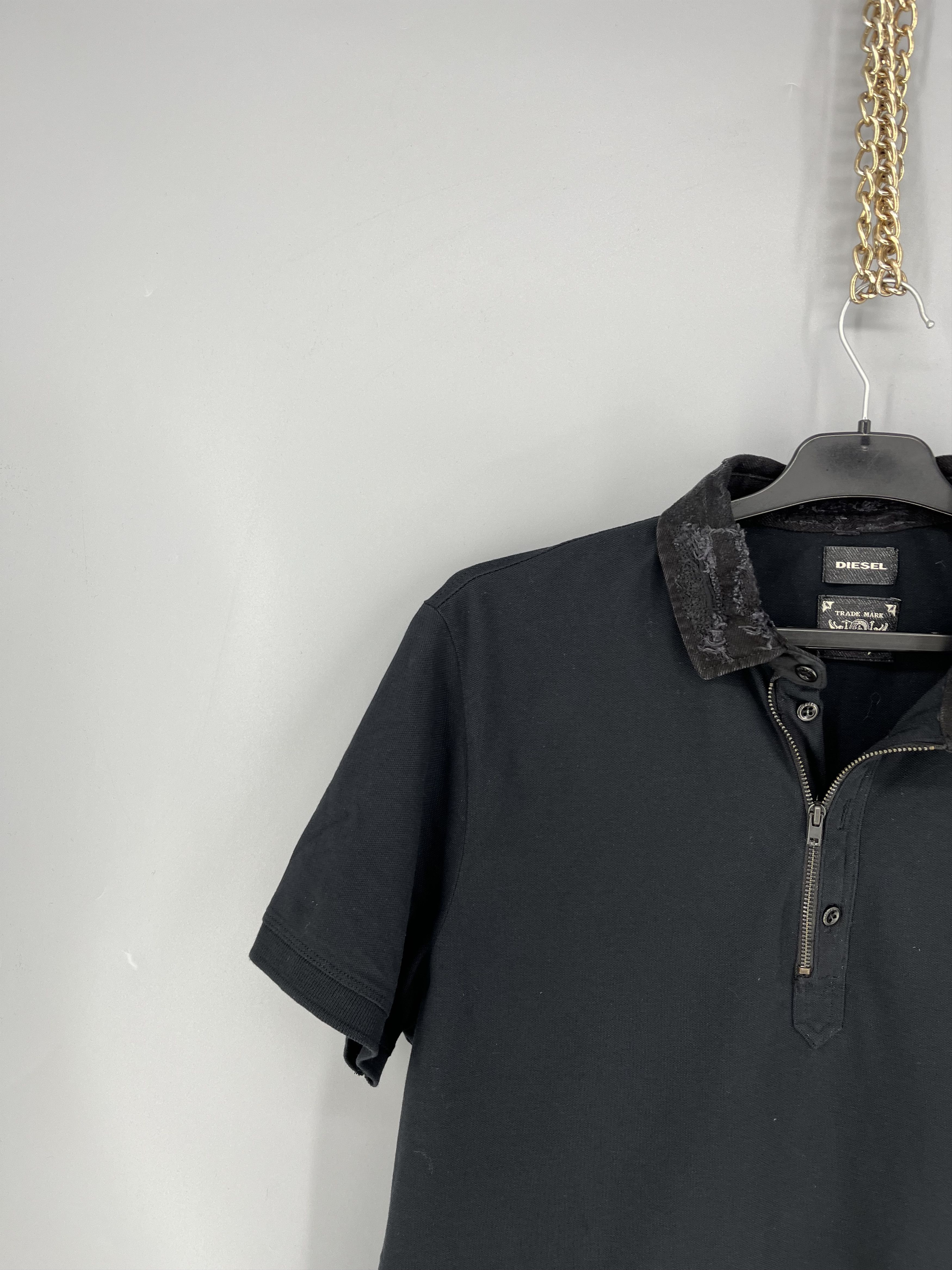 Diesel 1 / 6 Y2K 00s DIESEL Distressed Denim Color Zip Polo Size US XL / EU 56 / 4 - 4 Thumbnail