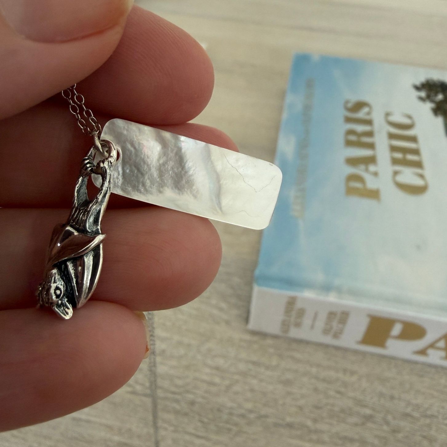 Other Sterling Silver Bat Pendant Mother of Pearl 18" Chain Gothic Size ONE SIZE - 8 Thumbnail