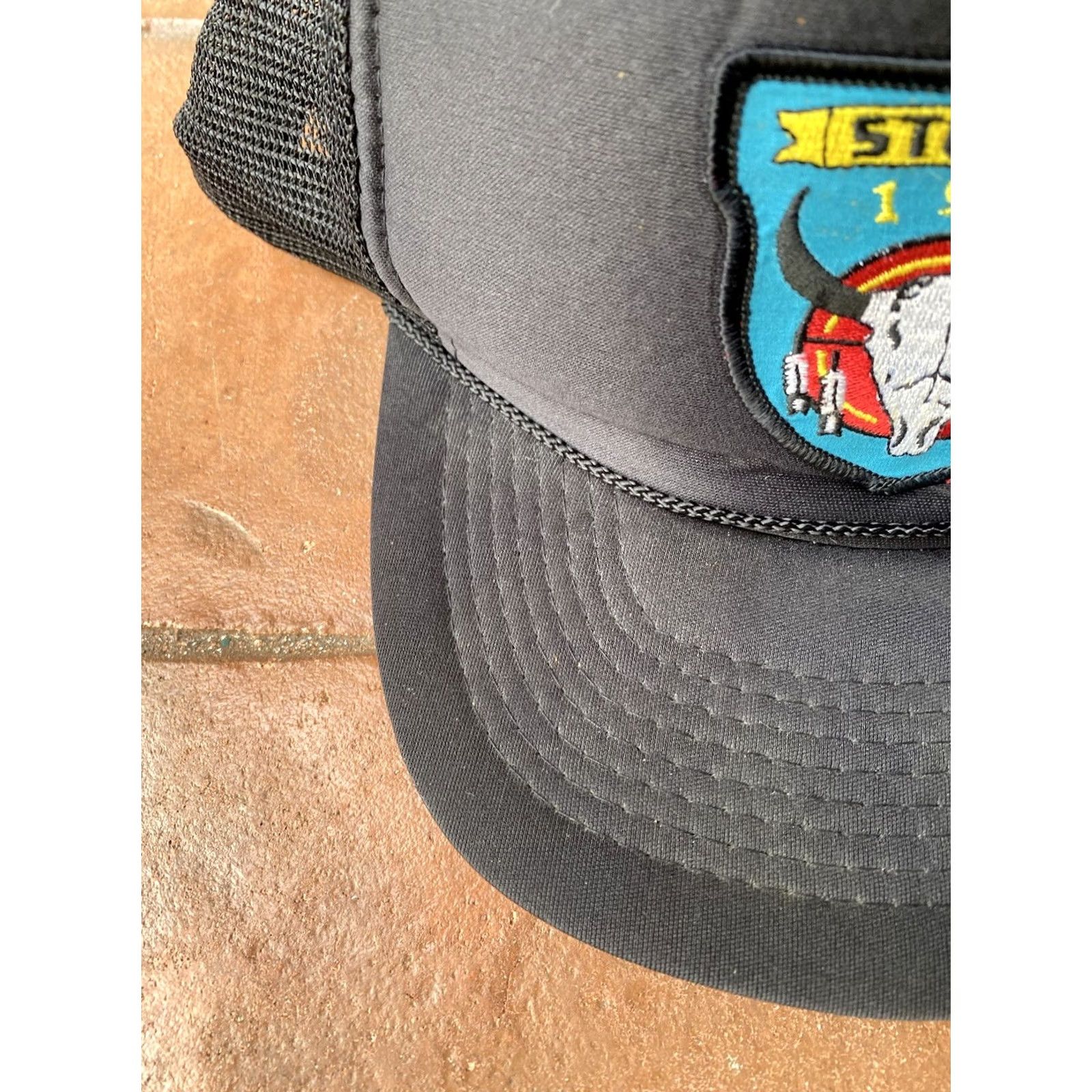 Vintage VINTAGE Sturgis 90s Tribal Skull Bike Week 1996 Trucker Hat Nissin Men One Size Black Mesh Back Snapback Hat Size ONE SIZE - 2 Thumbnail