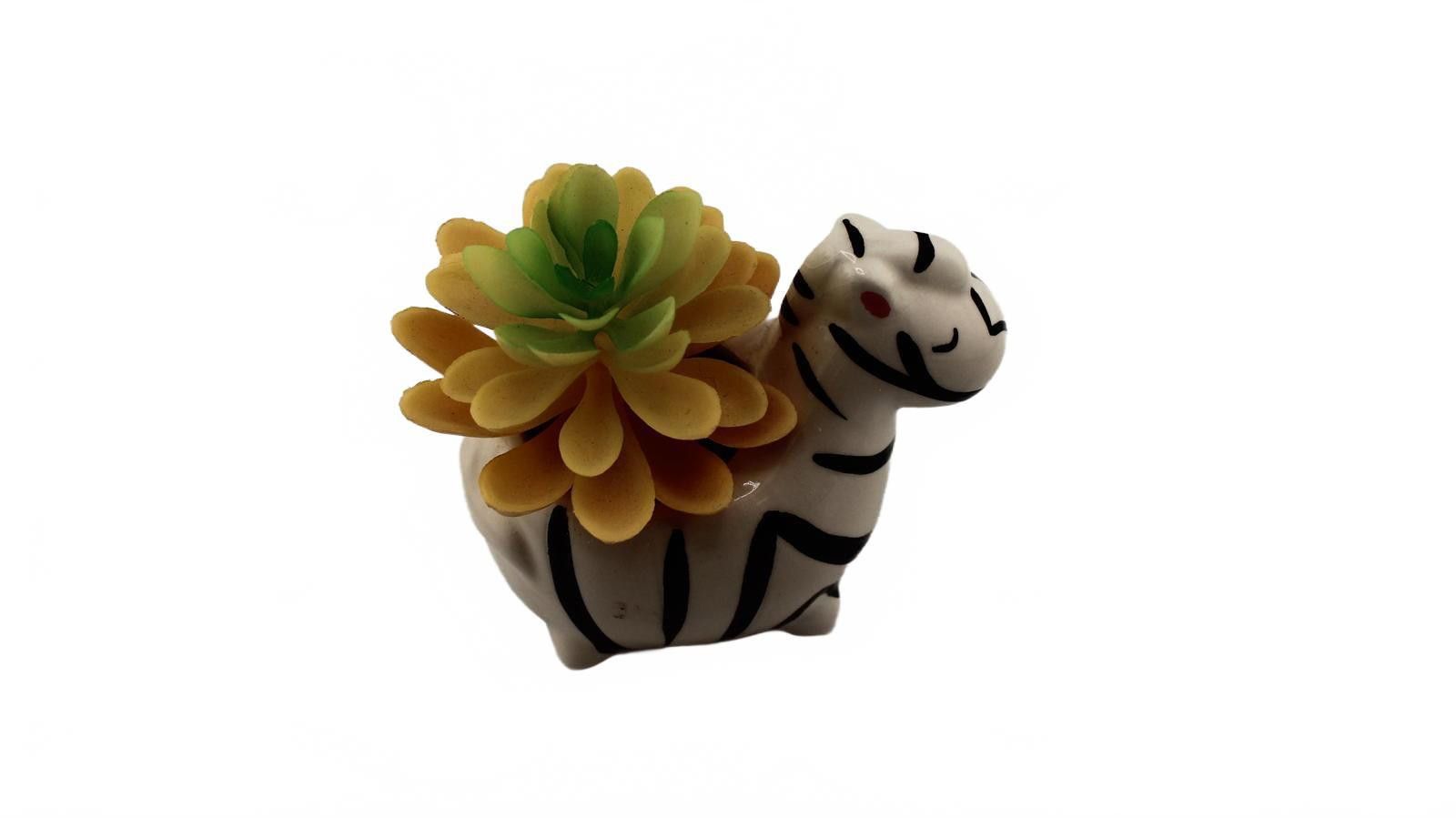 Designer Zebra Ceramic Planter with Artificial Succulent Size ONE SIZE - 2 Thumbnail