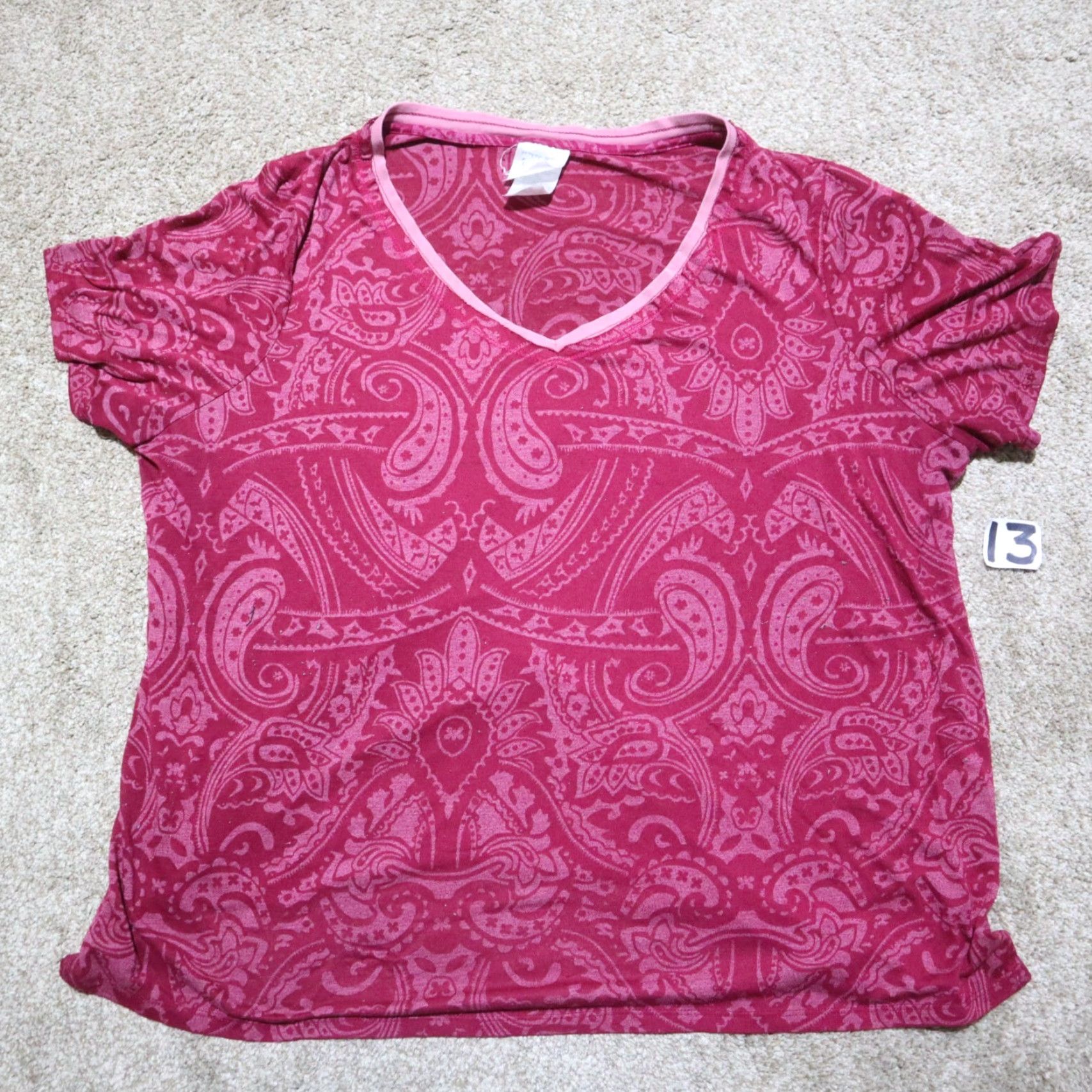 Pinko JMS Just My Size Pink Paisley Graphic Top Short Sleeve Adult Women's Size XL Shirt V-Neck Pullover Casual Pink Paisley 90s? Size XL / US 12-14 / IT 48-50 - 2 Thumbnail