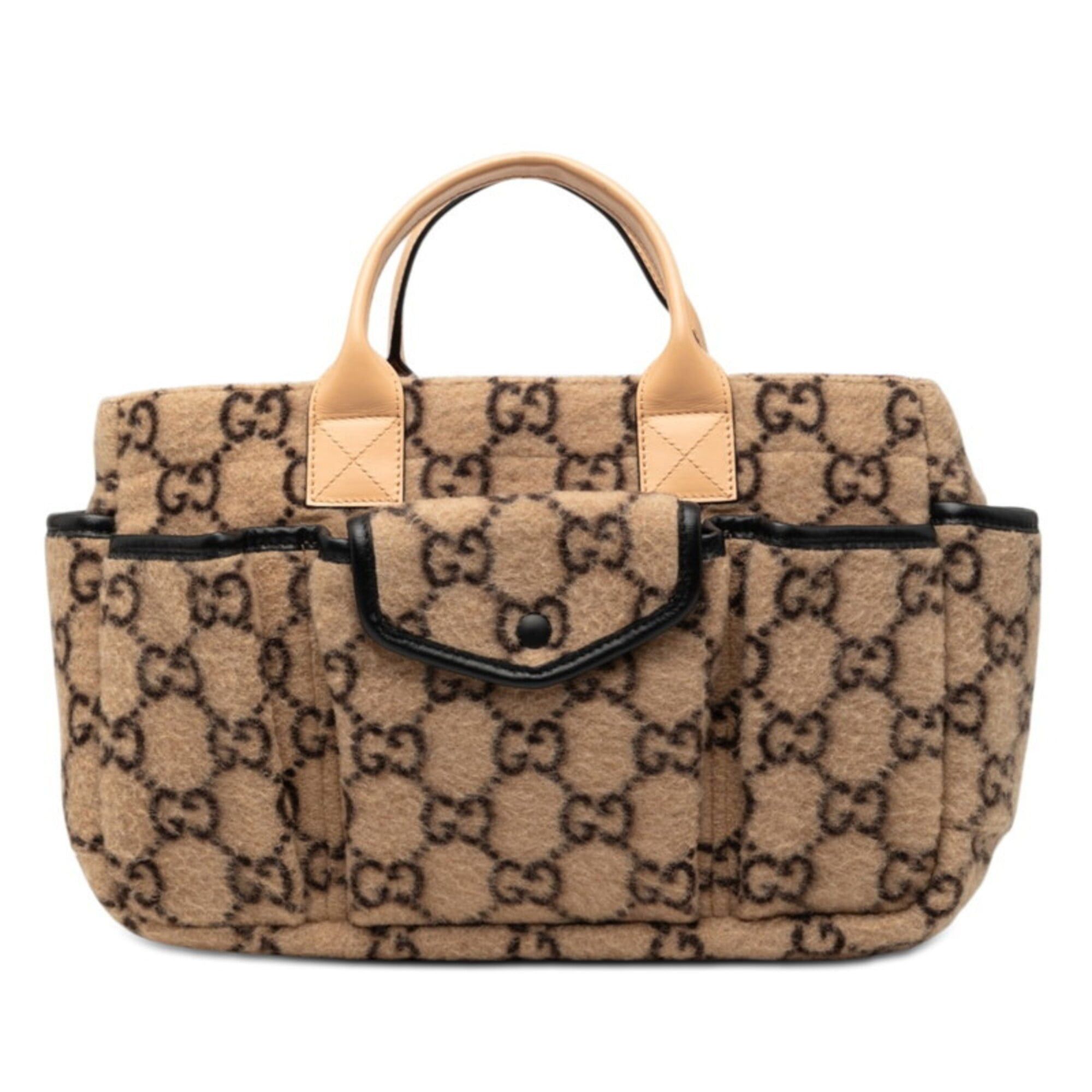 Gucci Gucci GG Wool Handbag Mini Tote Bag 628159 Beige Black Leather Women's GUCCI Size ONE SIZE - 1 Thumbnail