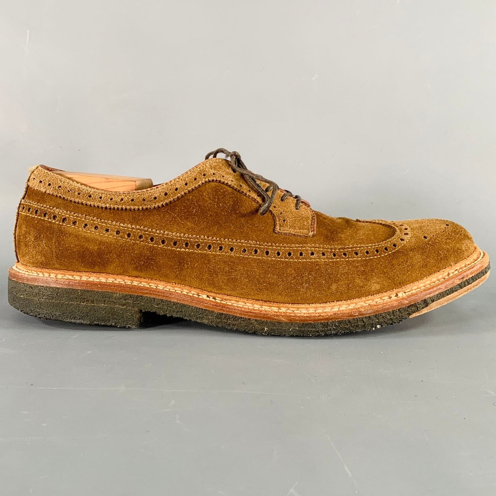 Alden ALDEN Size 12.5 Brown Perforated Suede Wingtip Lace-Up Shoes Size US 12.5 / EU 45-46 - 2 Thumbnail