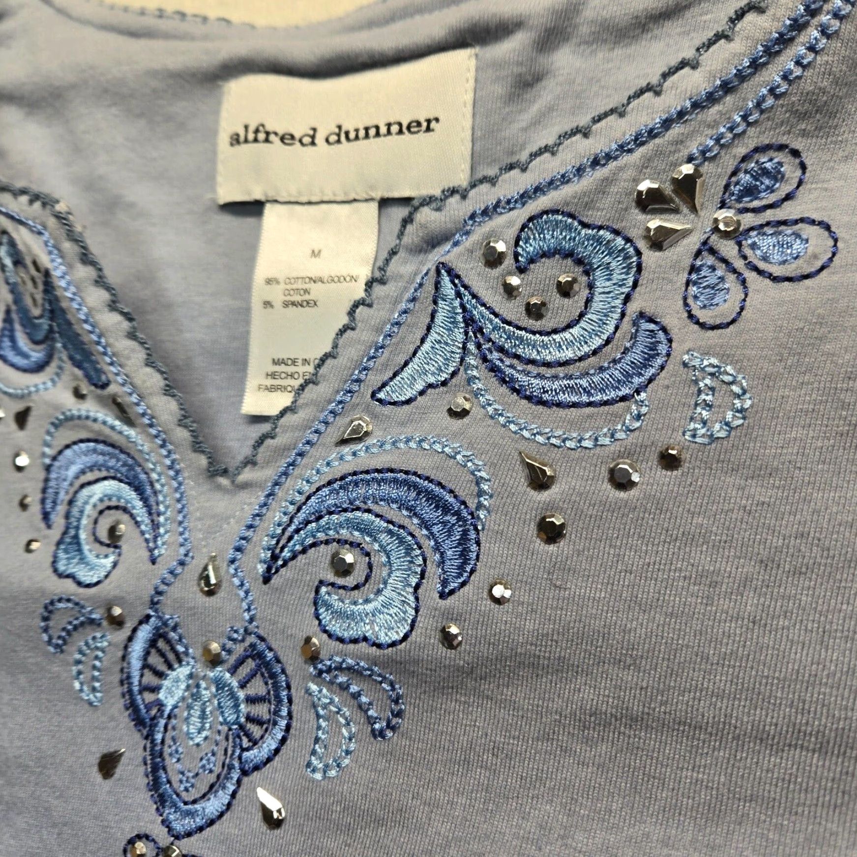Vintage Alfred Dunner Floral Blouse Adult Women's Medium Blue Short Sleeve Cotton Size M / US 6-8 / IT 42-44 - 6 Thumbnail