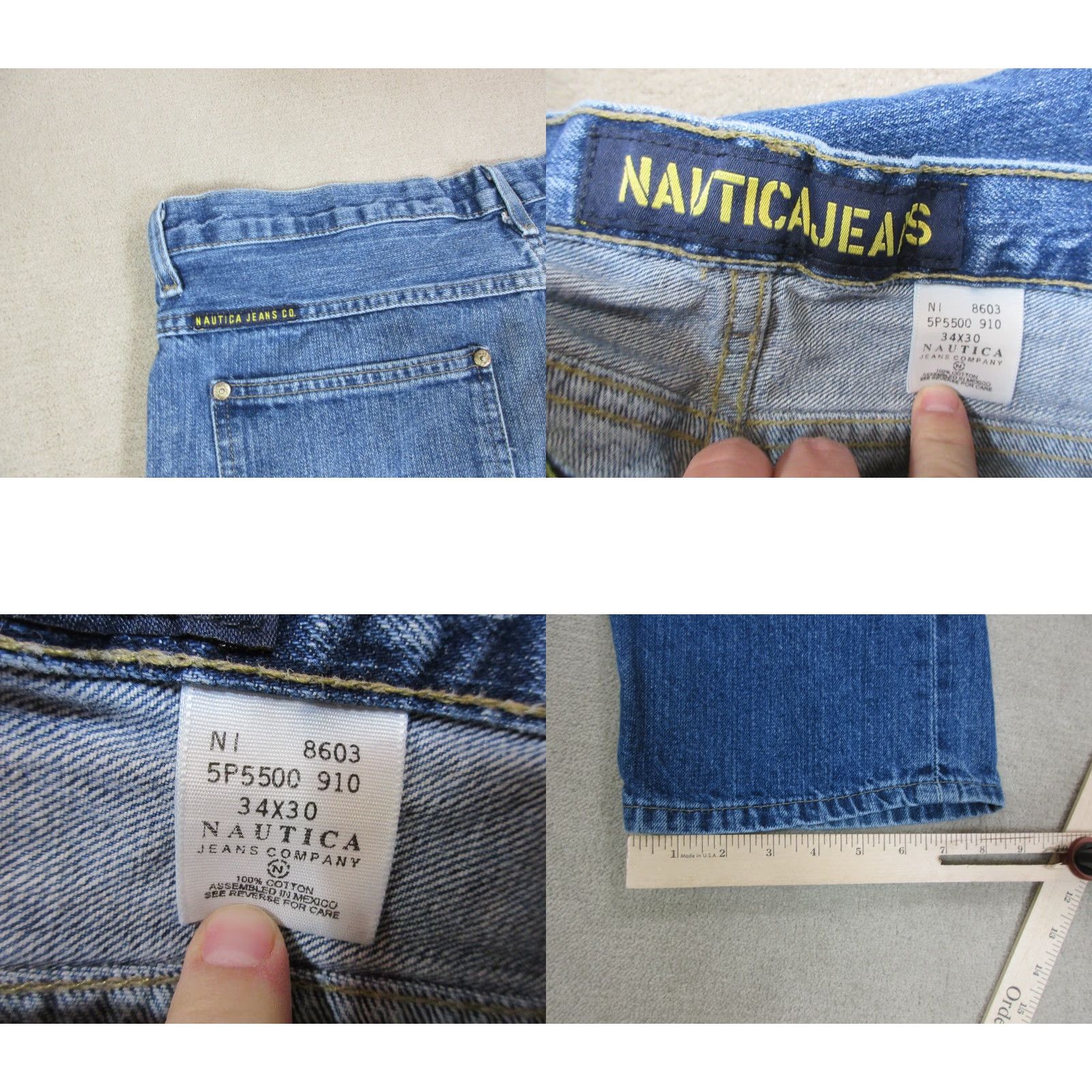 Nautica VINTAGE Nautica Jeans Mens 34x30 Relaxed Straight Baggy Wide Leg Dark Blue Cotton Denim Logo Pockets 90s Mens Size US 34 / EU 50 - 8 Thumbnail