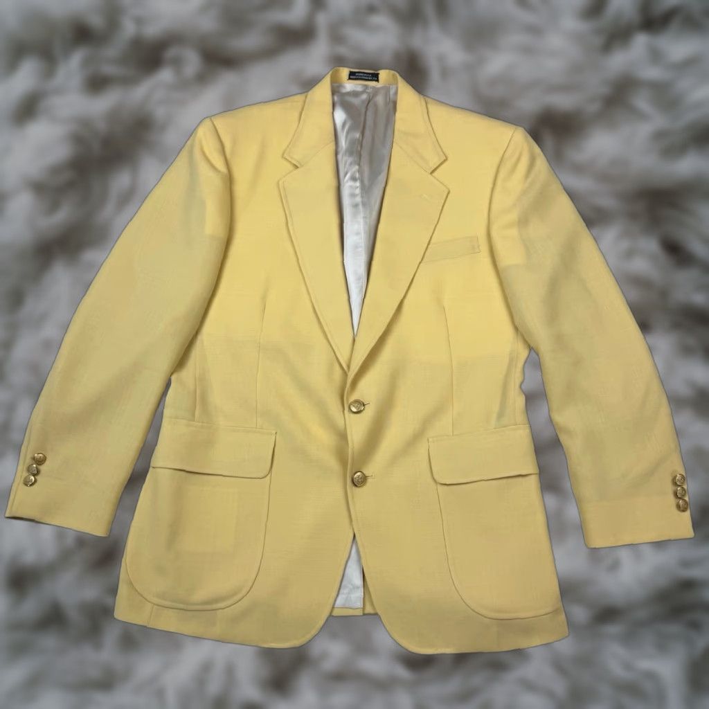 Stafford Stafford Men's Blazer 40R Yellow Polyester Blend Gold Button 2-Button Size 40R - 1 Thumbnail