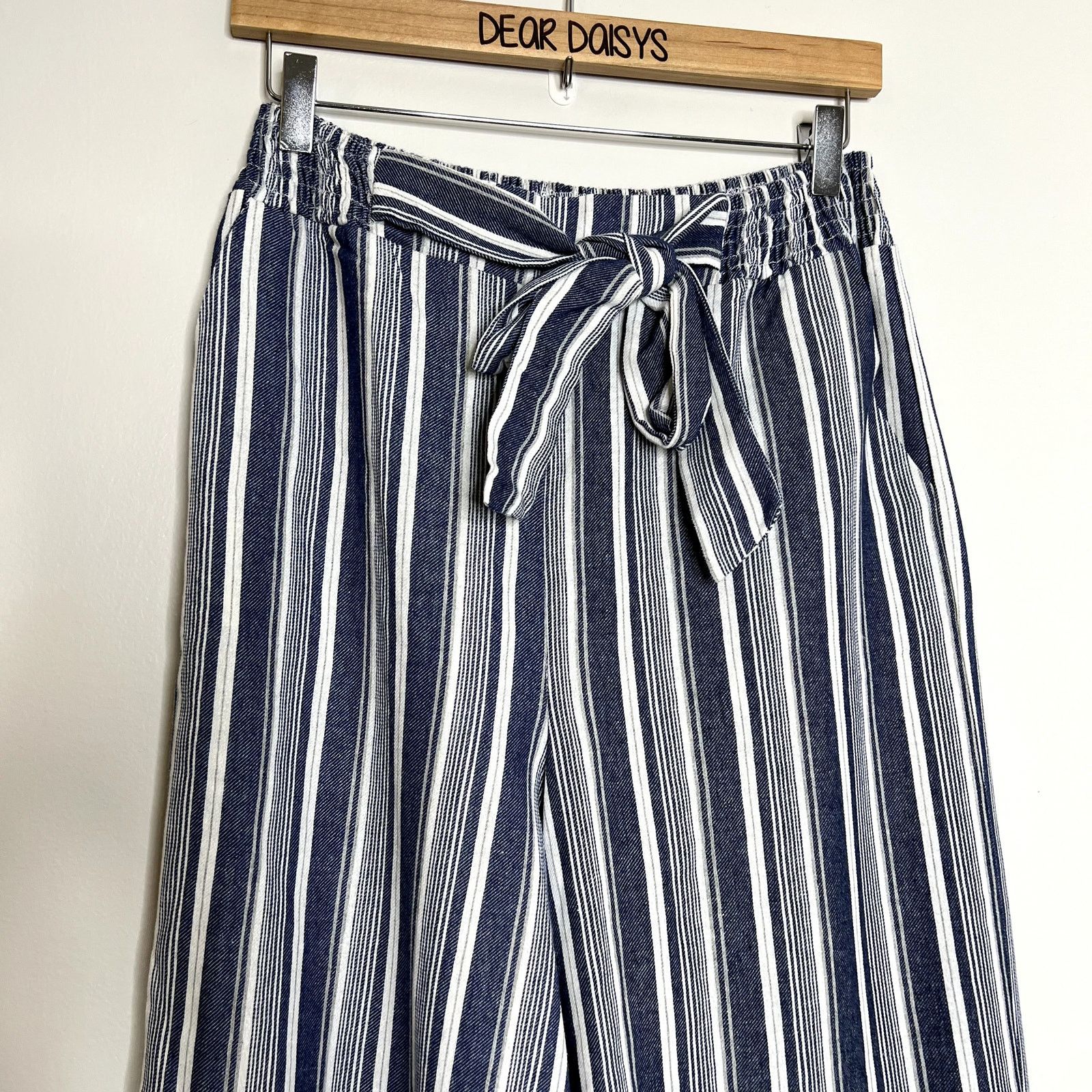 Other Blue Striped Wide Leg Tie Pants Size 27" / US 4 / IT 40 - 2 Thumbnail