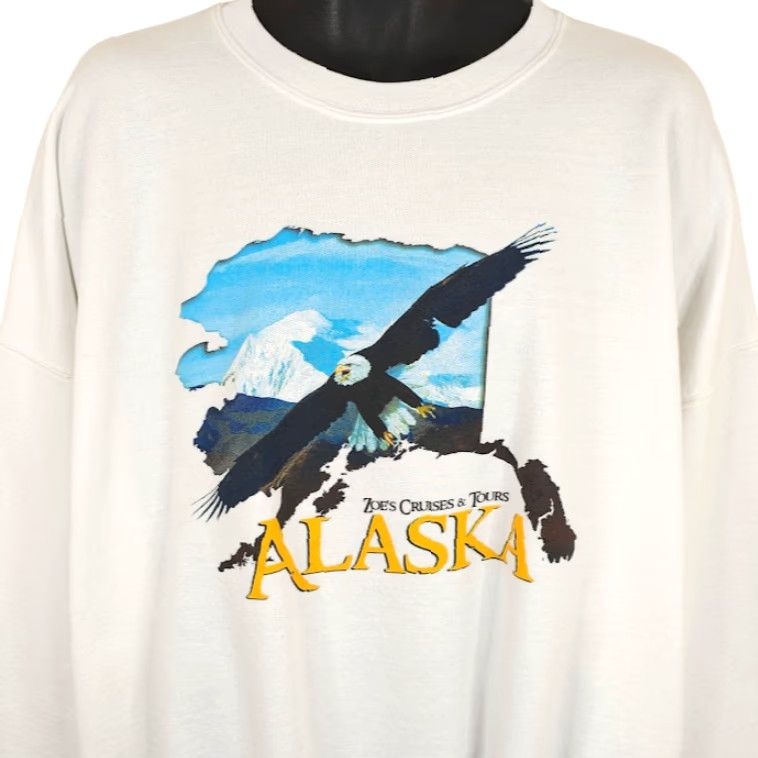 Hanes VINTAGE Alaska Sweatshirt Mens Size 4XL White Bald Eagle Zoes Cruises & Tours Size US XXL / EU 58 / 5 - 2 Thumbnail