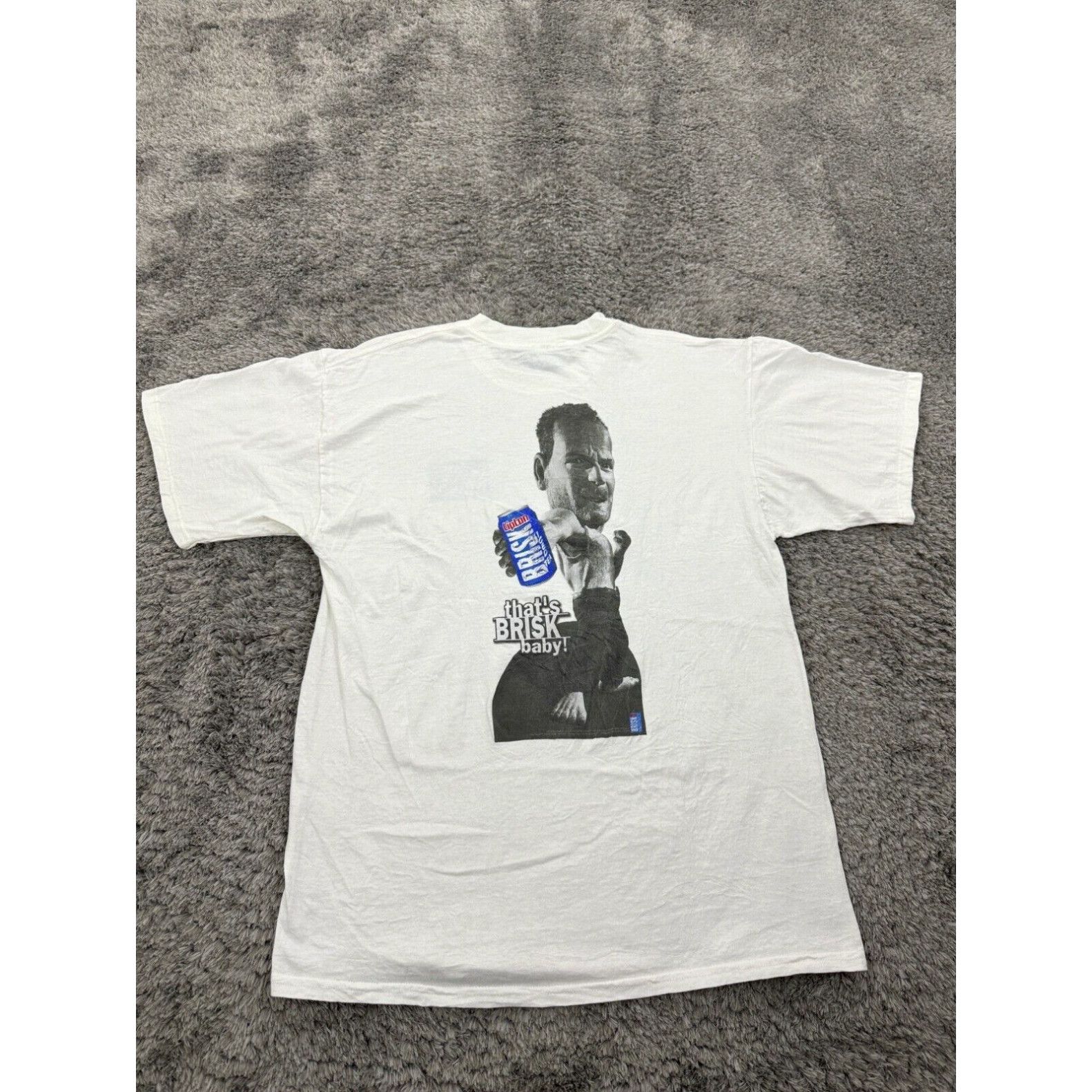 Image of Gildan Vintage Bruce Willis Die Hard Promo Shirt Mens XL Graphic Lipton Brisk Iced Tea in White