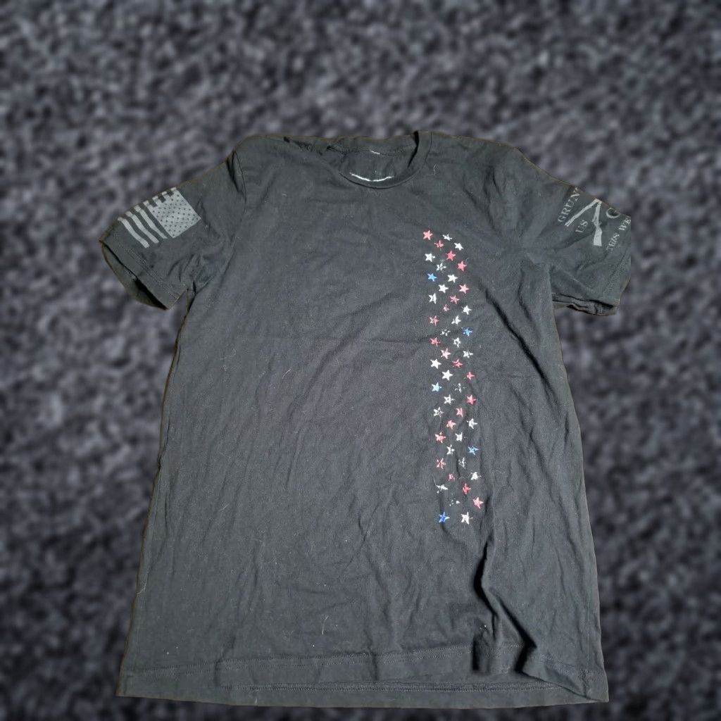 Vintage Grunt Style T-Shirt Men Large USA Distressed Stars Tee Black Short Sleeve Crew Neck US Flag Patriotic Mens L Size US L / EU 52-54 / 3 - 1 Thumbnail