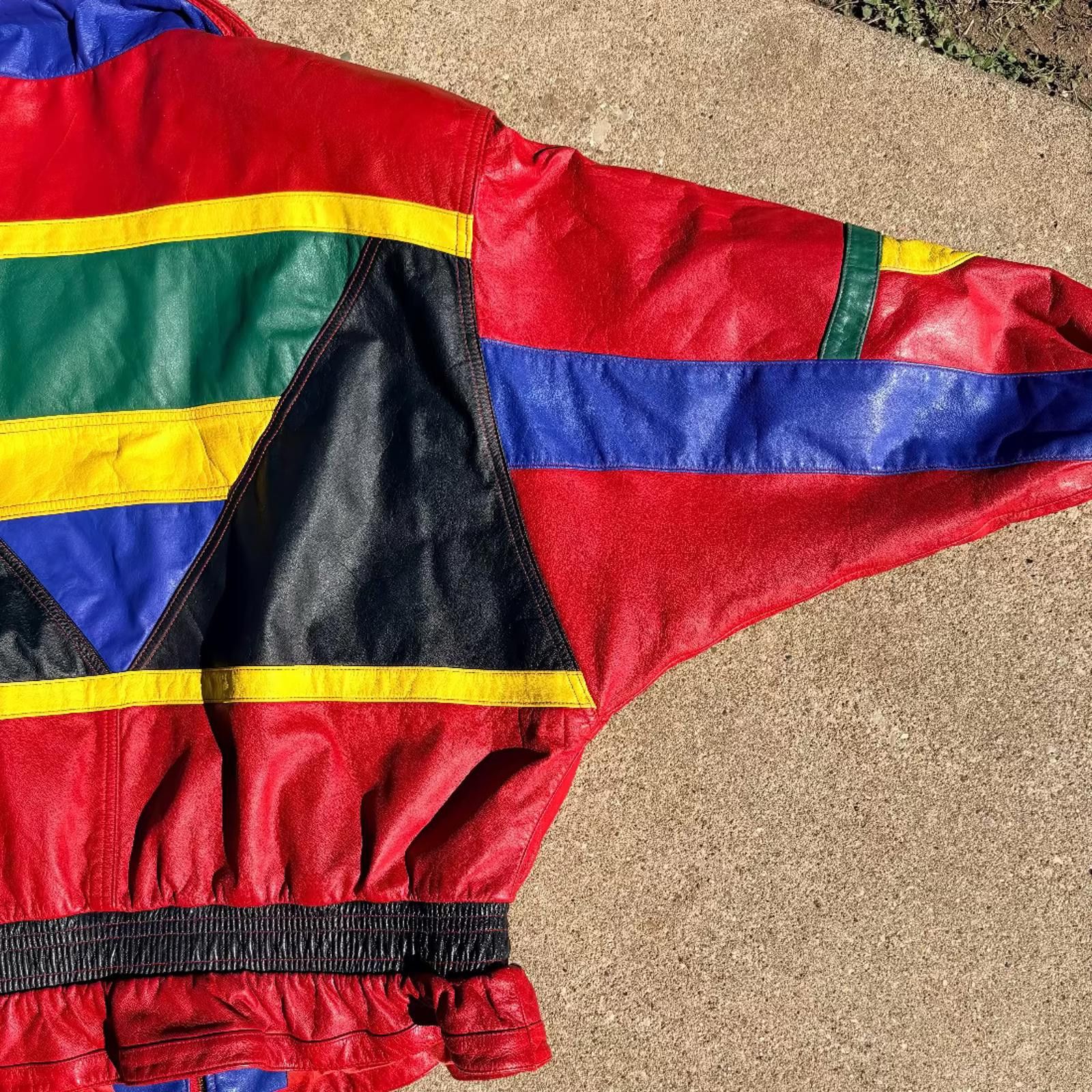 Other Mixed Blues Colorblock Leather Jacket 80s/90s Size ONE SIZE - 8 Thumbnail
