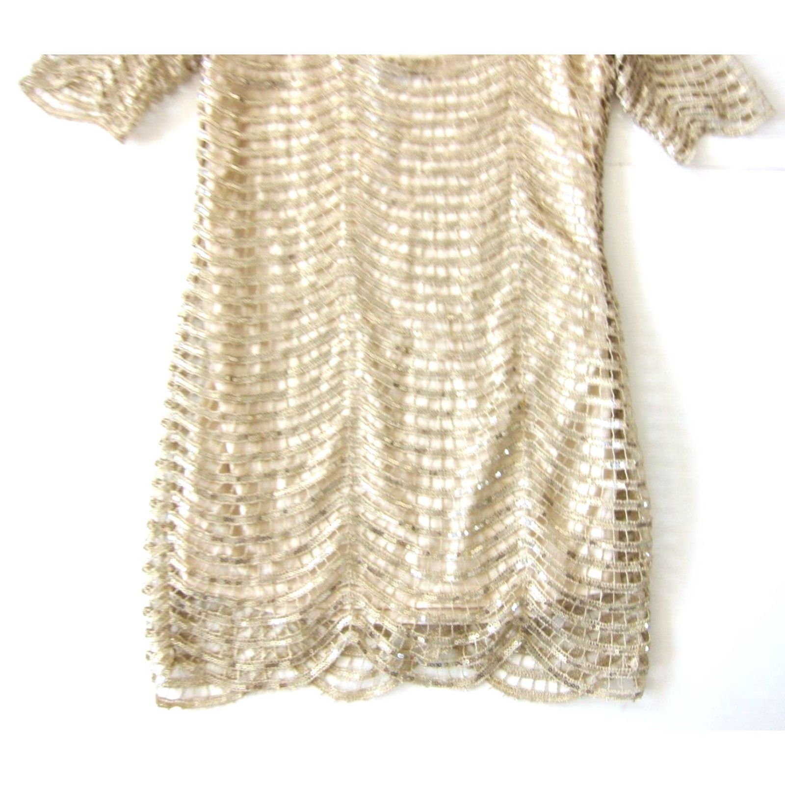 Vintage NWT Haoduoyi Gold Sequin Beaded Short Sleeve Open Back Tunic Dress Small Dress Size 28" / US 6 / IT 42 - 7 Thumbnail