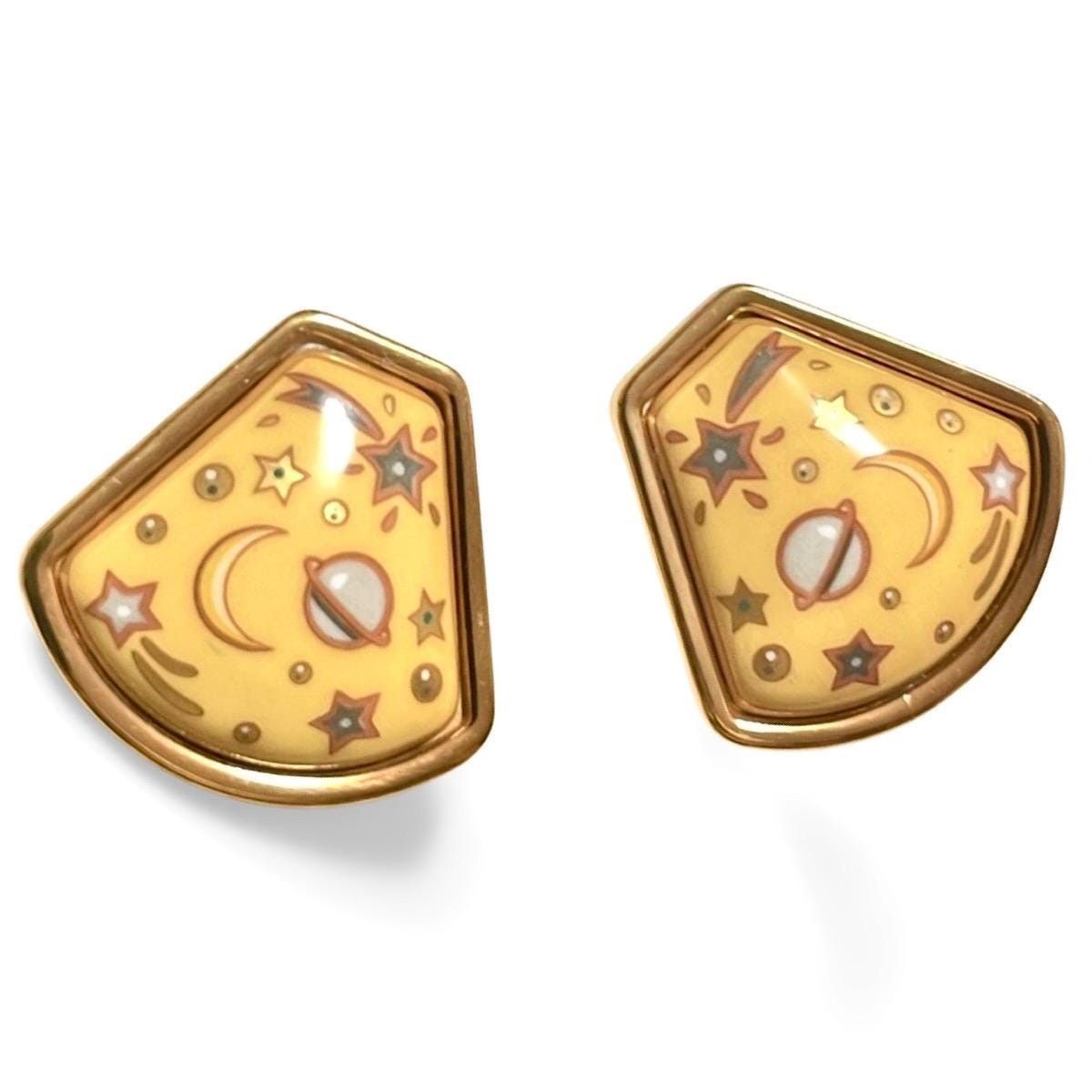 Hermes Vintage Hermes cloisonne golden earrings with stars, moon Size ONE SIZE - 3 Thumbnail