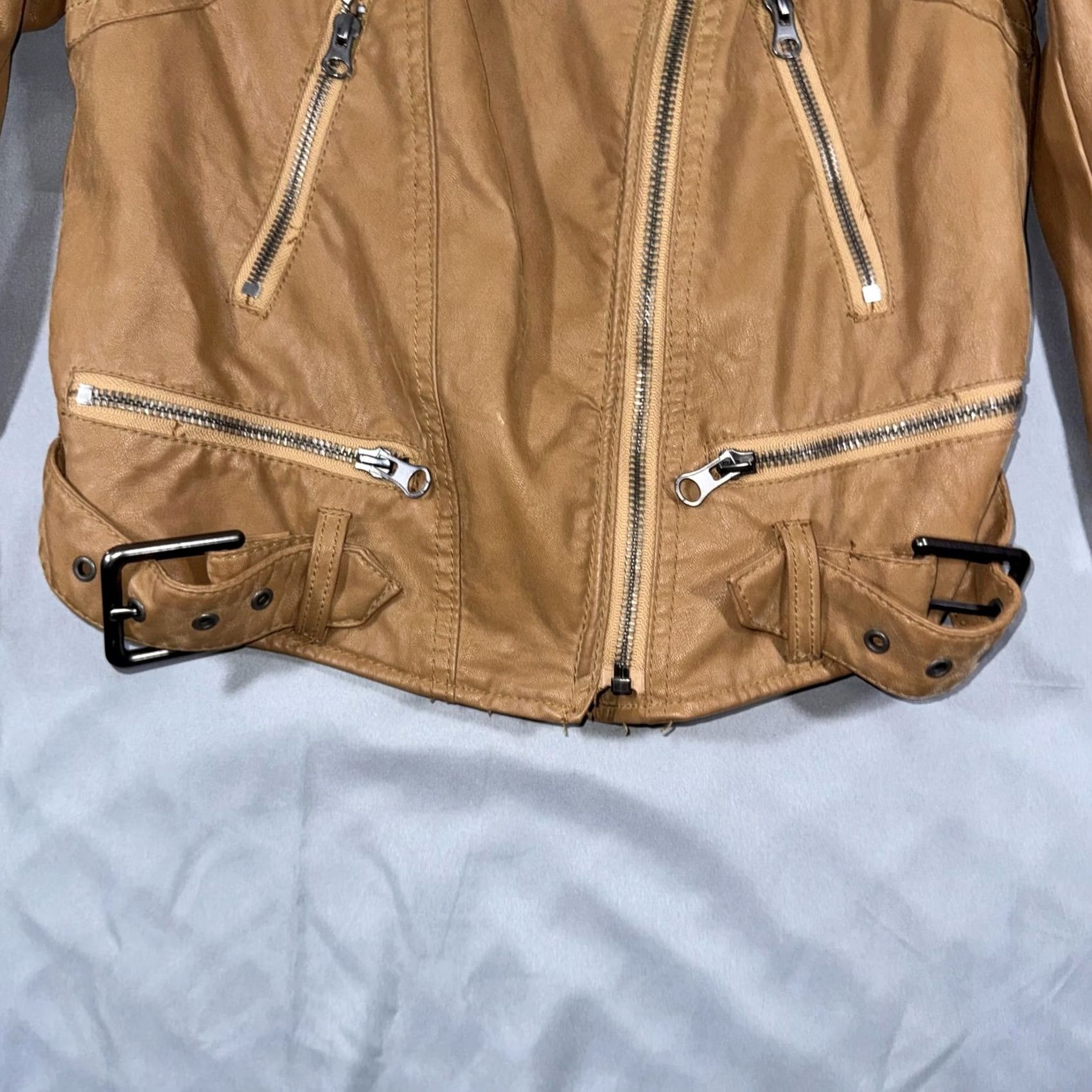 Free People VINTAGE Free People Jacket Womens XS Brown Faux Leather Moto Zip Buckle We The Free Size XS / US 0-2 / IT 36-38 - 7 Thumbnail