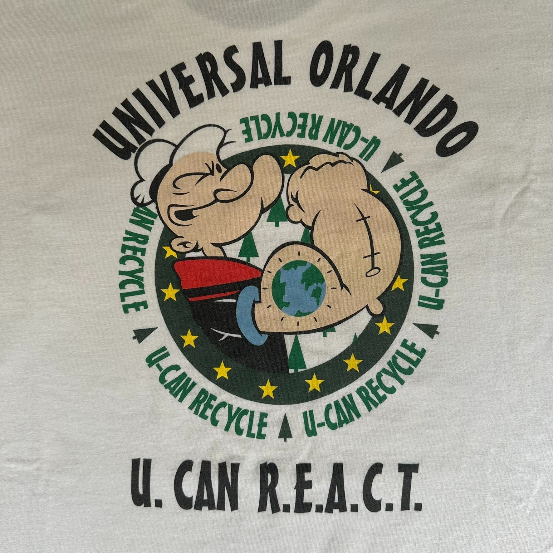 Hanes Vintage Y2K Universal Orlando Popeye Recycling T-Shirt Boxy Size US XL / EU 56 / 4 - 2 Thumbnail