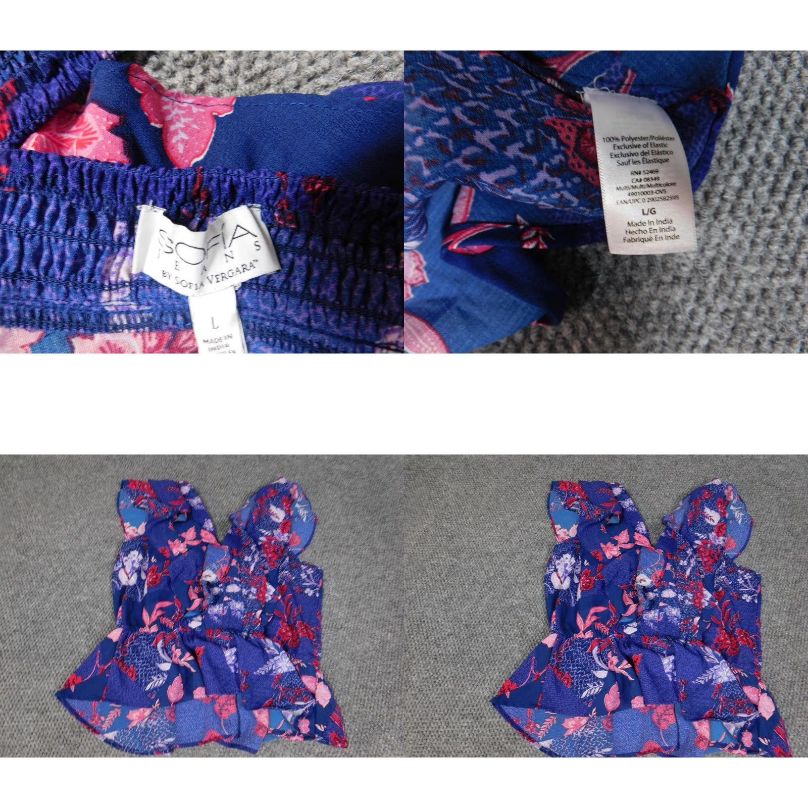 Vintage Sofia Blouse Womens Large Purple Floral Stretch Pullover Sleeveless Crew Neck Casual L Purple Regular Size L / US 10 / IT 46 - 8 Thumbnail