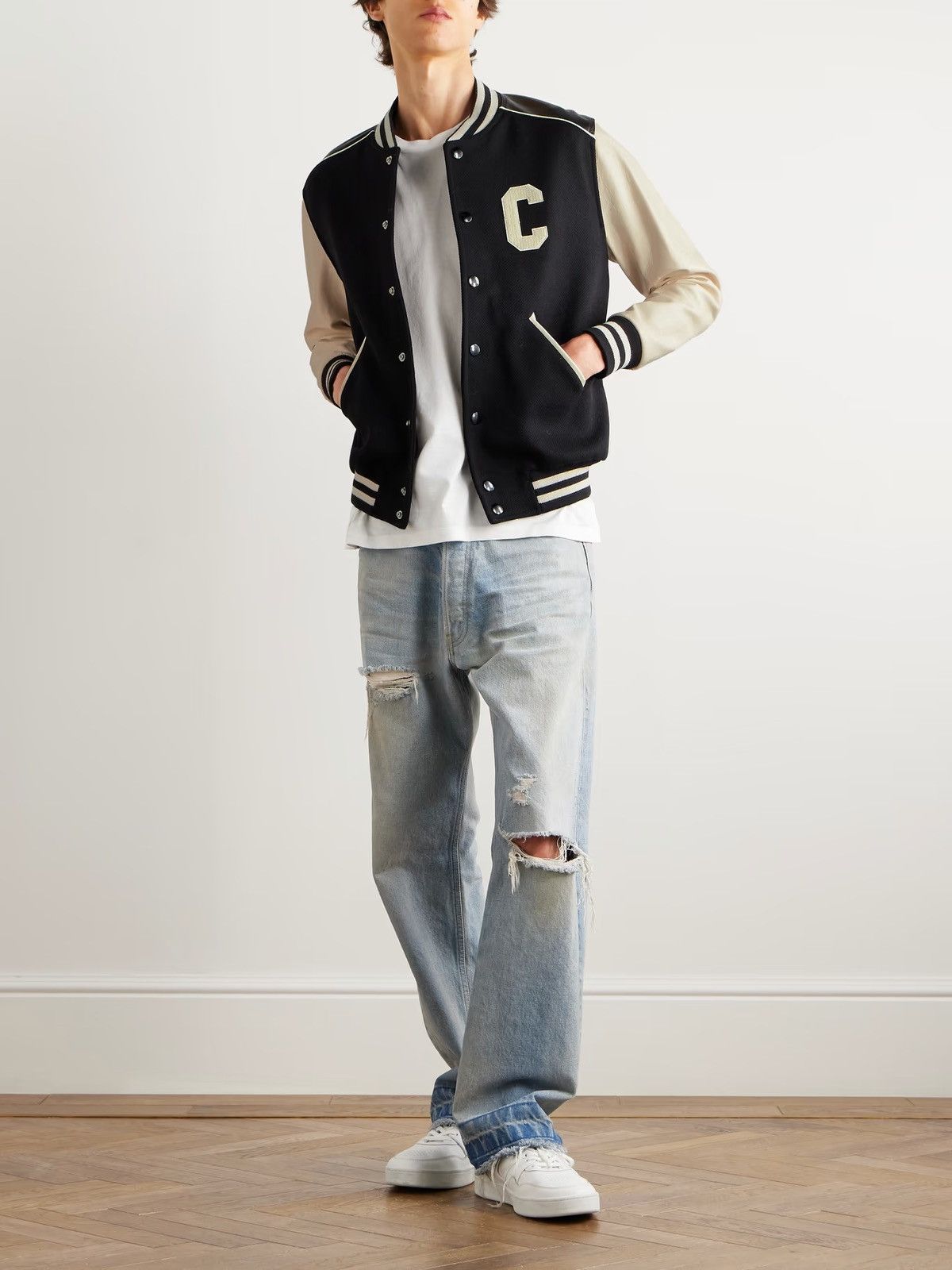 Celine NEW - FW21 Black C Patch Leather Sleeve Wool Teddy 54 Size US L / EU 52-54 / 3 - 3 Thumbnail