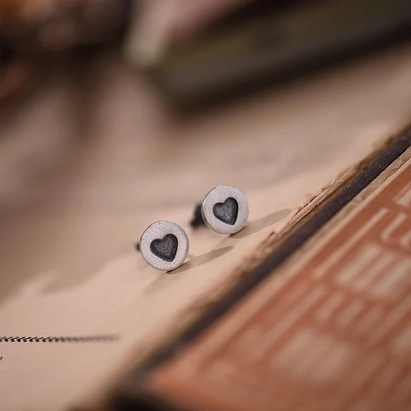 Jewelry Heart Round Stud Earrings 925 Sterling Silver Ear Gift Size ONE SIZE - 4 Thumbnail