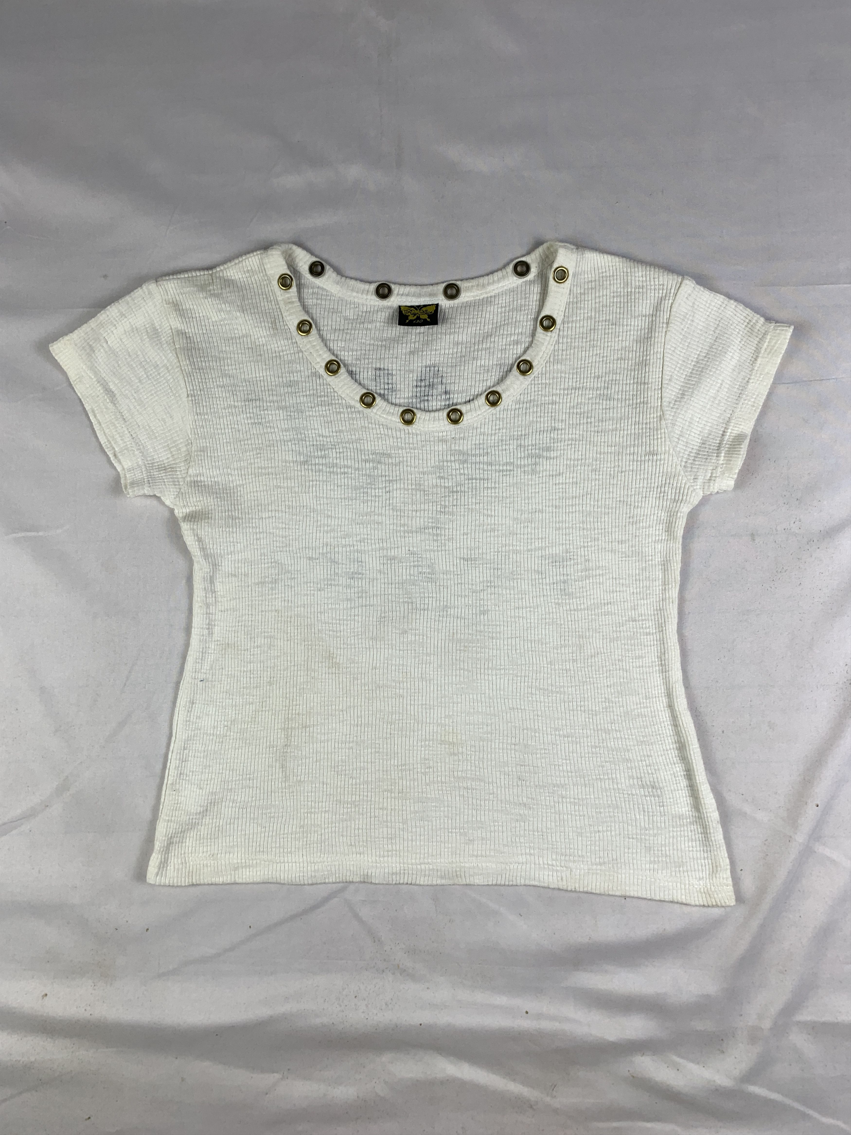 Japanese Brand Ray Alice White Eyelete Thermal Baby Tee (S) Size S / US 4 / IT 40 - 4 Thumbnail
