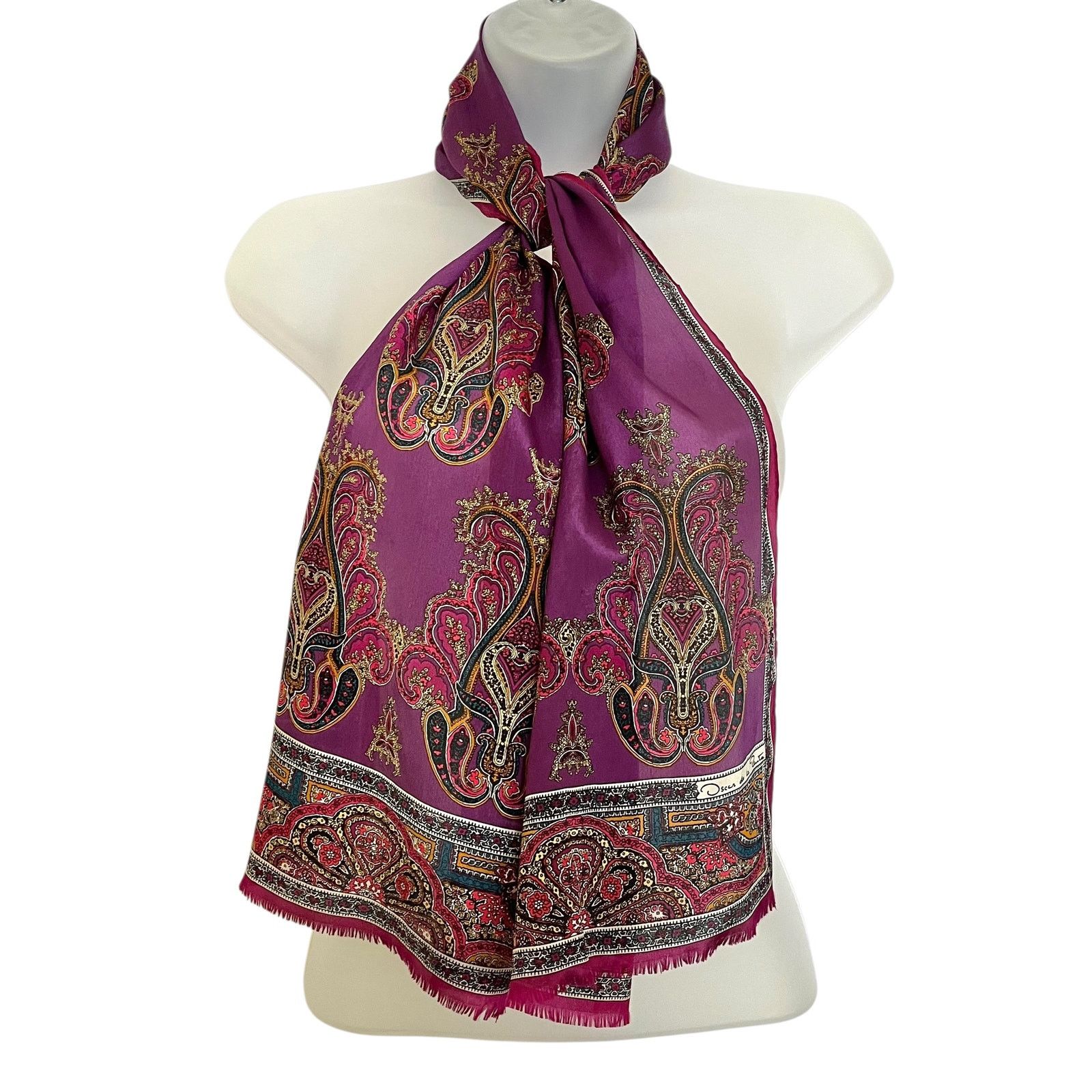 Oscar De La Renta × Vintage Vintage Oscar de la Renta Paisley Jewel-Tone Silk Scarf Size ONE SIZE - 2 Thumbnail