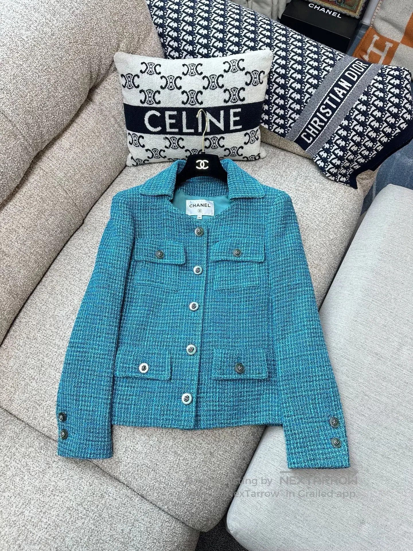 Chanel Chanel 22P Peacock Blue Tweed Jacket. Size XXS / US 00 / IT 34 - 2 Thumbnail