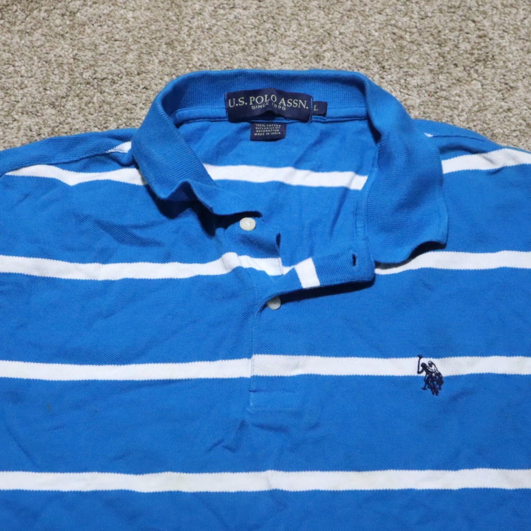 Vintage US Polo Assn Polo Shirt Men Large BLUE Striped Short Sleeve Polo Shirt 100% Cotton Size US L / EU 52-54 / 3 - 2 Thumbnail