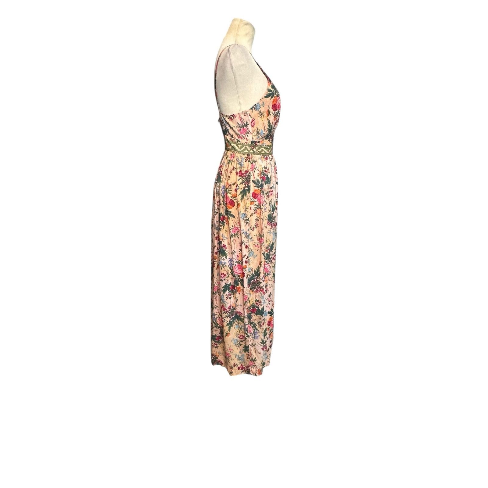 Anthropologie Tracy Reese beige pink floral cropped jumpsuit size 4 Size 27" / US 4 / IT 40 - 17 Thumbnail