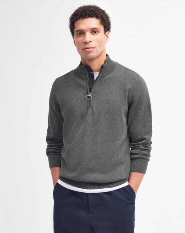 Barbour ''Cotton Half-Zip Jumper'' Sweater Pullover - Olive Marl Size US XXL / EU 58 / 5 - 11 Thumbnail