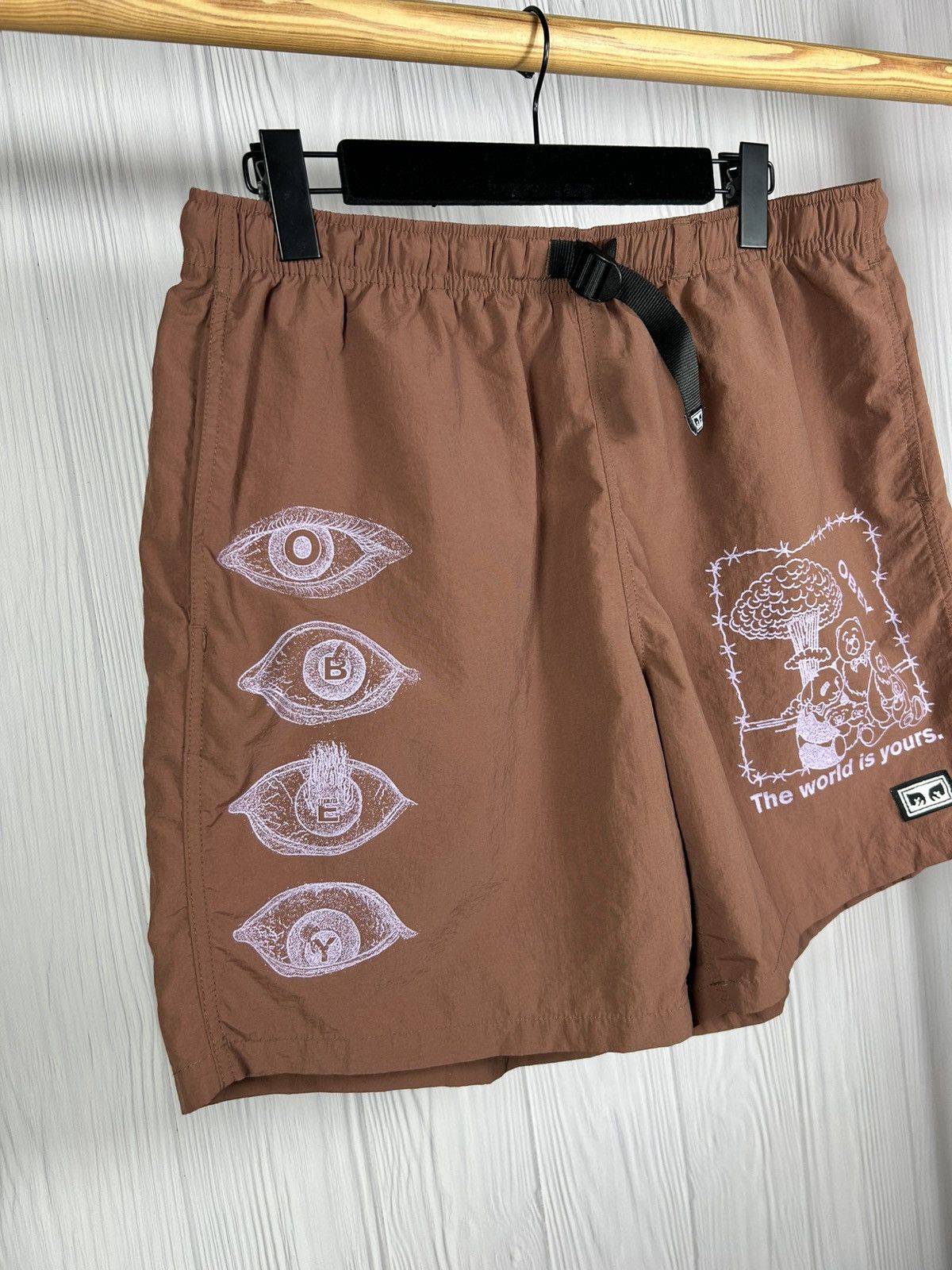 Obey OBEY Easy No Time Brown Nylon Shorts Rare Design Size L Size US 34 / EU 50 - 2 Thumbnail