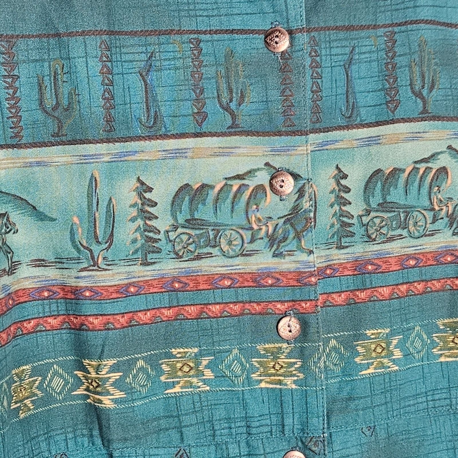Panhandle Slim Vintage Panhandle Slim Green Wagon Horse Western Button Down Size L / US 10 / IT 46 - 2 Thumbnail