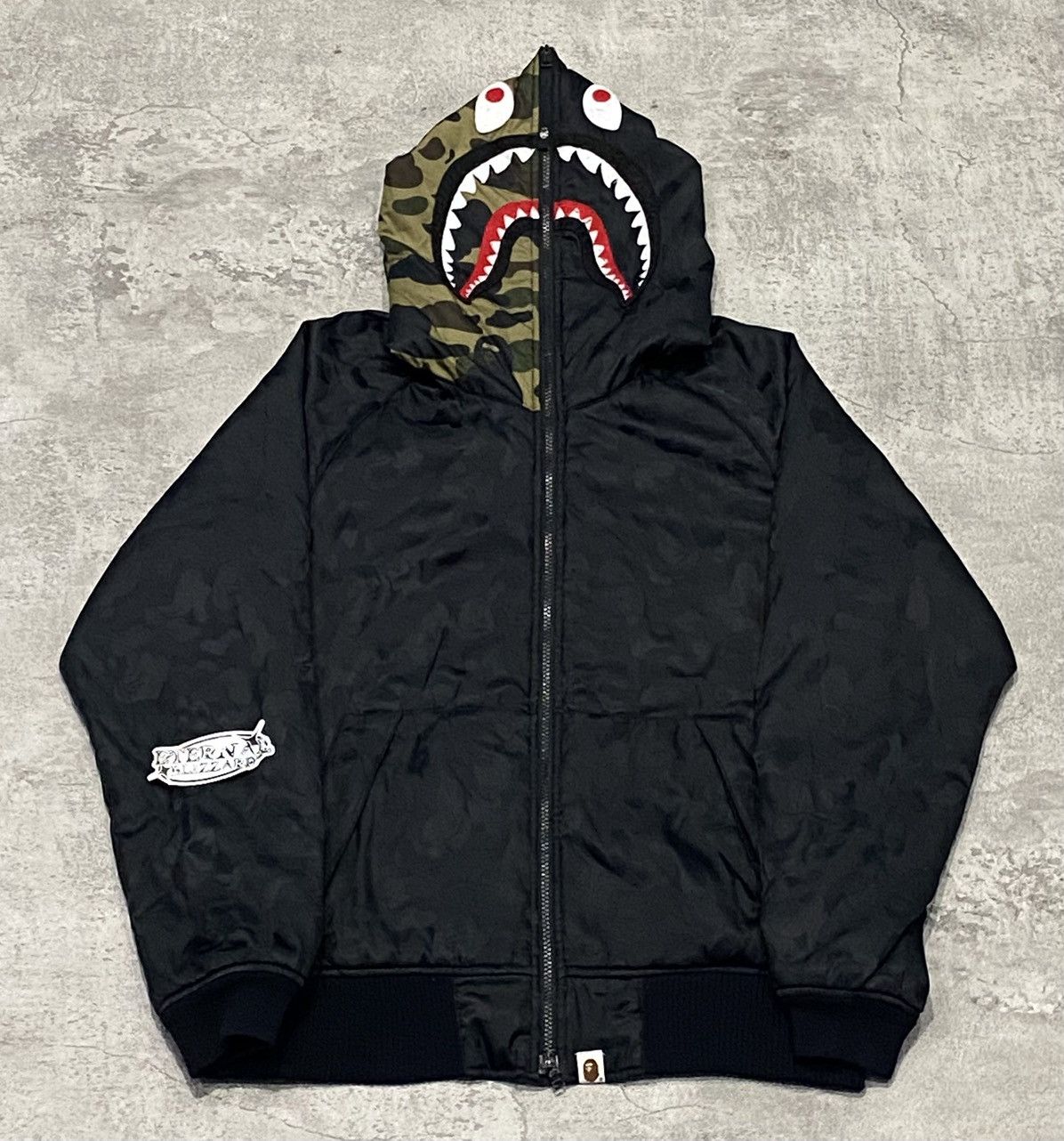 Bape Bape Down Jacket Jacquard Camo Shark Hooded | Grailed