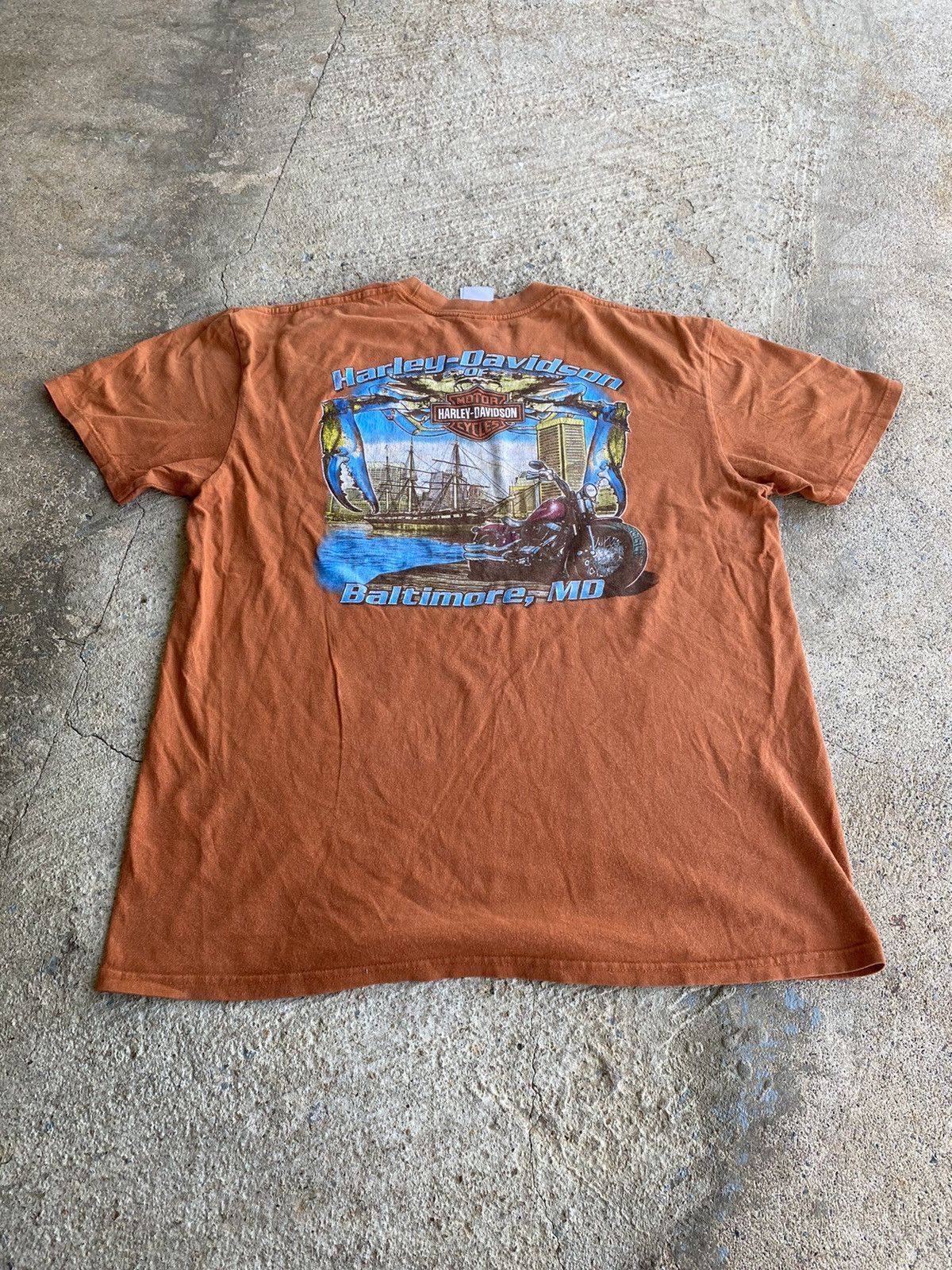 Harley Davidson × Vintage Vintage Y2K Harley Davidson Faded Orange Double Sided Shirt Size US XL / EU 56 / 4 - 4 Thumbnail