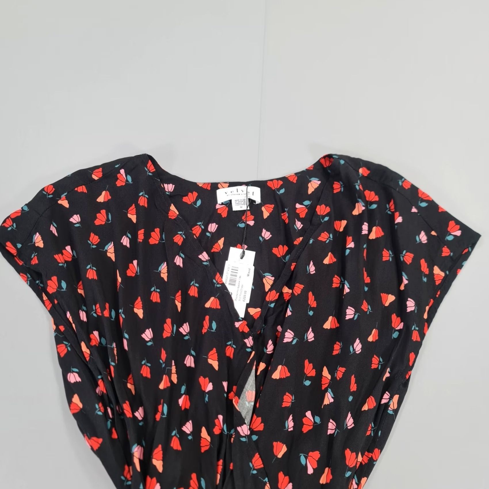 Velvet Velvet by Graham & Spencer Dress Womens Knee Length V-Neck Short Sleeve Belted Floral Black M Size M / US 6-8 / IT 42-44 - 4 Thumbnail