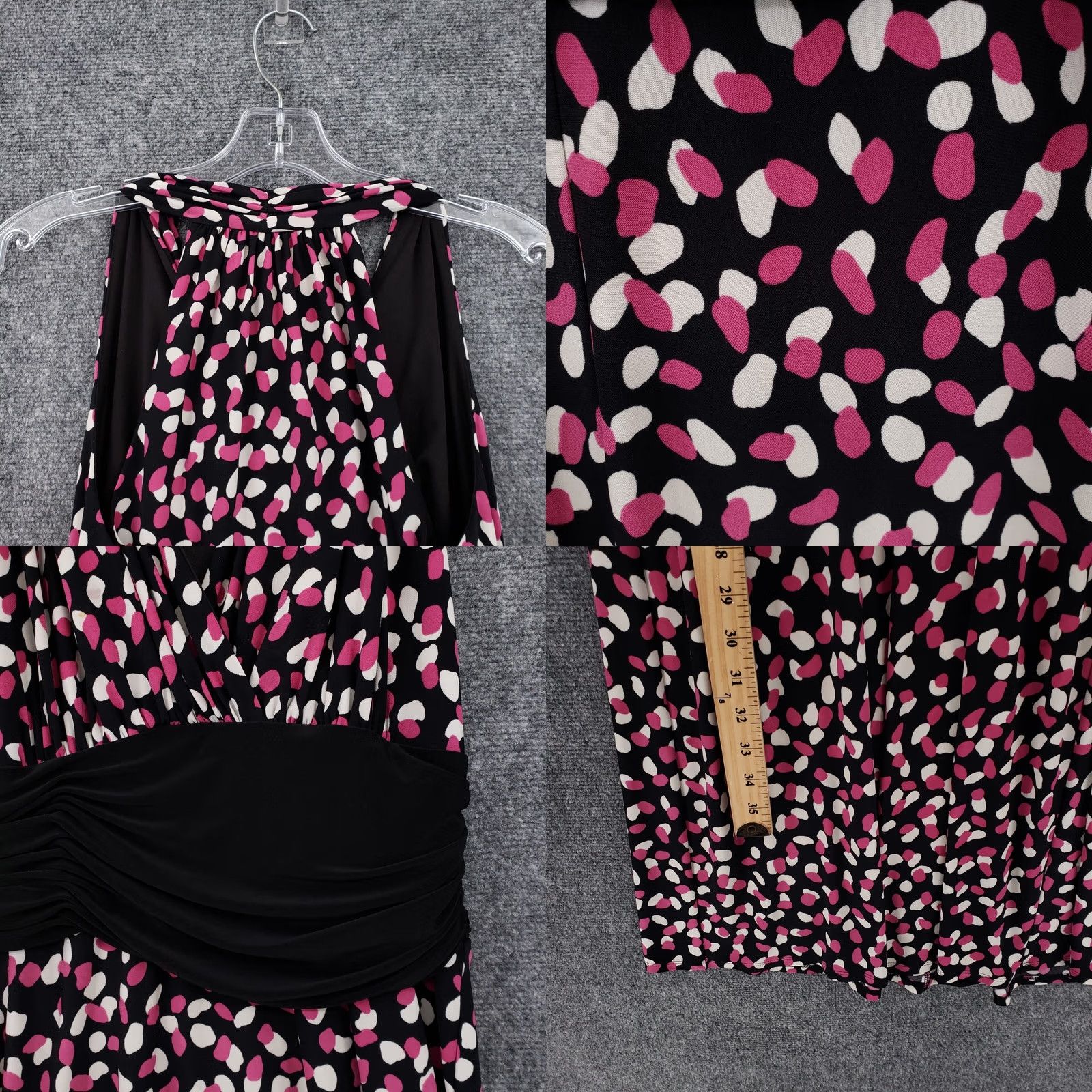 Evan Picone Evan Picone Dress Womens 6 Black Pink Fit & Flare Midi Polka Dot Ruched Waist Dress Size M / US 6-8 / IT 42-44 - 8 Thumbnail
