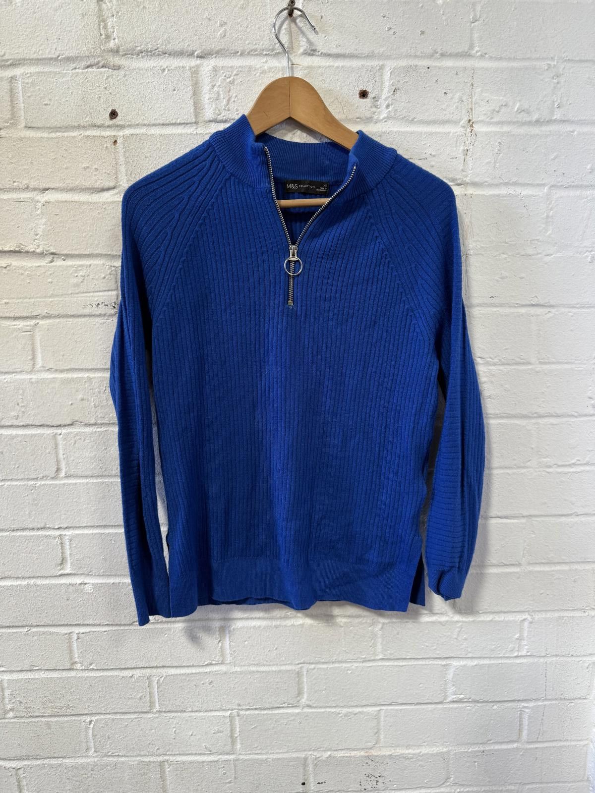 Designer Stylish Ribbed Zip-Up Sweater in Bold Blue Size XS / US 0-2 / IT 36-38 - 1 Thumbnail