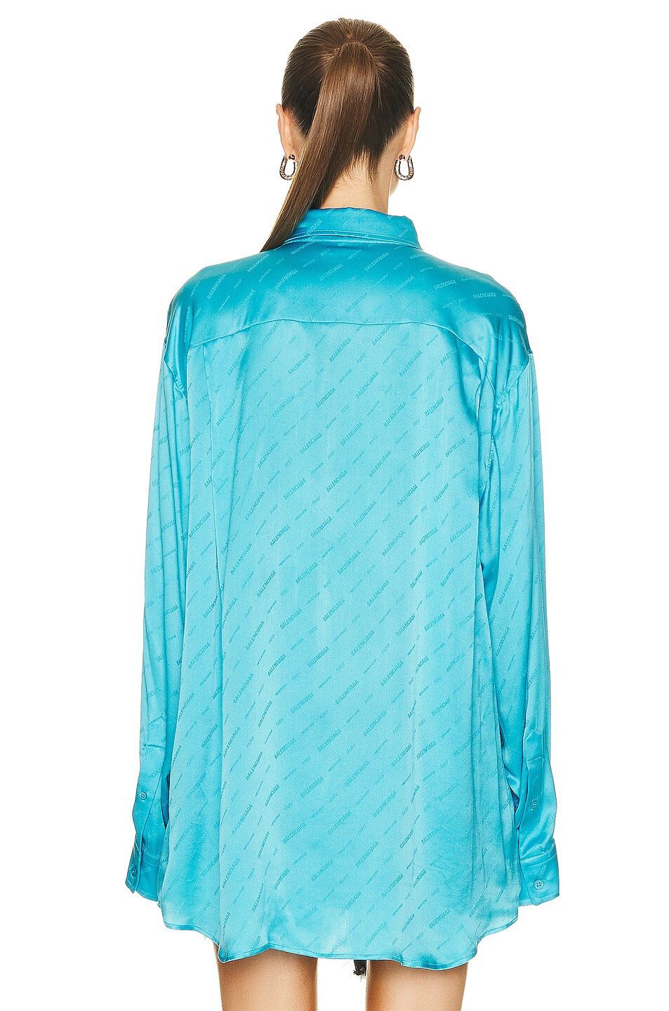 Balenciaga o1y0625 Silk Patterned Shirt in Azure Size M / US 6-8 / IT 42-44 - 3 Thumbnail