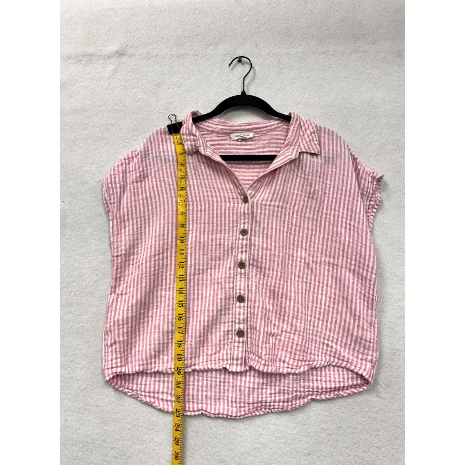 Pinko VINTAGE Beachlunchlounge Shirt Womens L Pink White Striped Button-Up Cotton Blouse 6063 Size L / US 10 / IT 46 - 8 Thumbnail