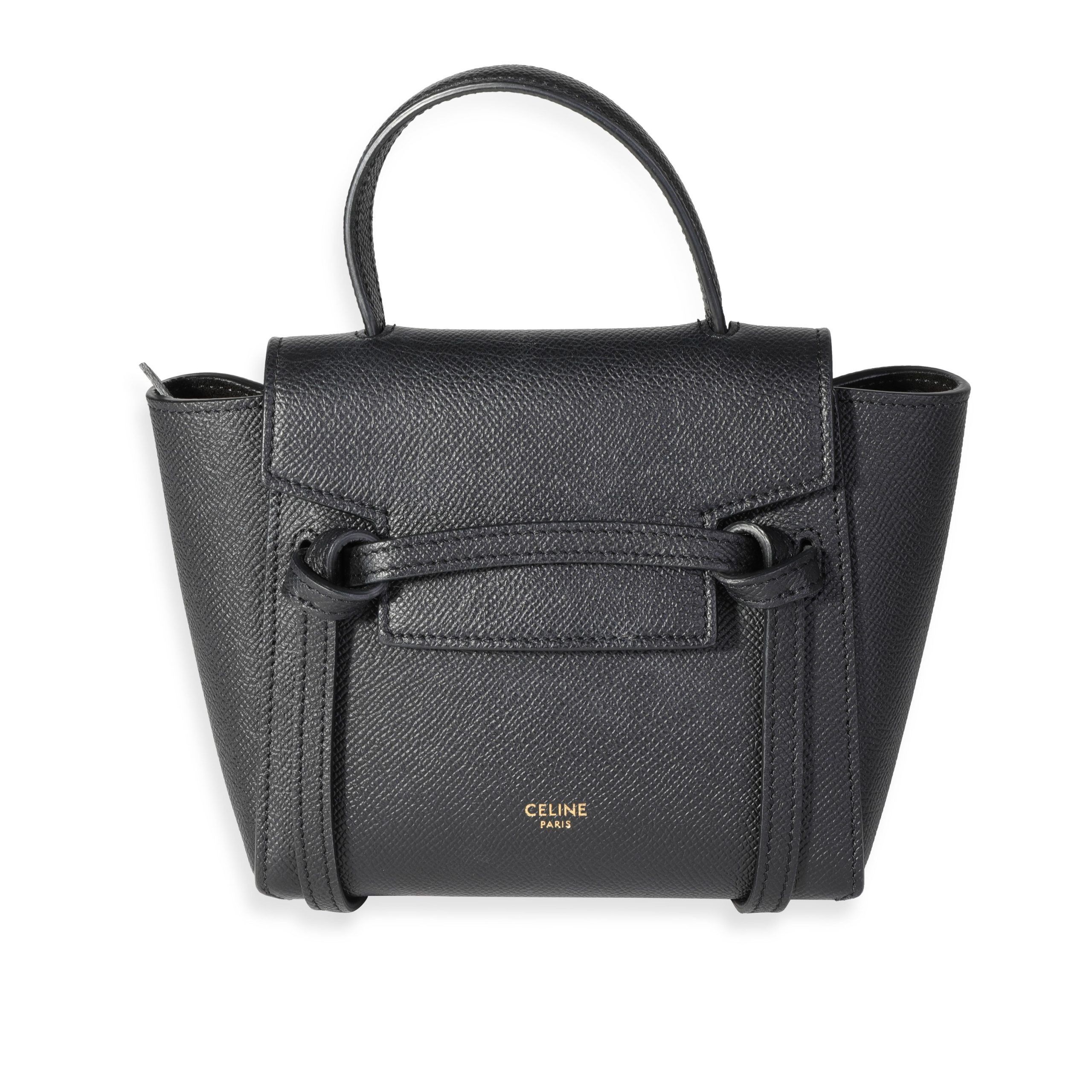 image of Celine Black Grained Calfskin Pico Belt Bag, Women's