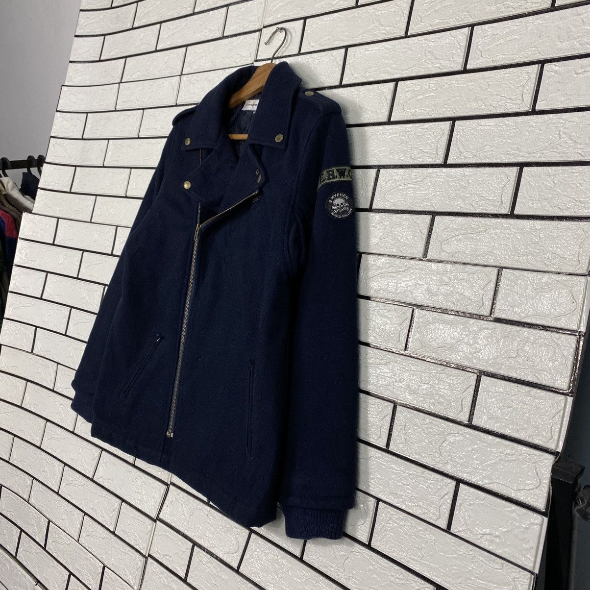 Japanese Brand Ehyphen World Gallery Wool Biker Jacket Double Collar Size US M / EU 48-50 / 2 - 3 Thumbnail