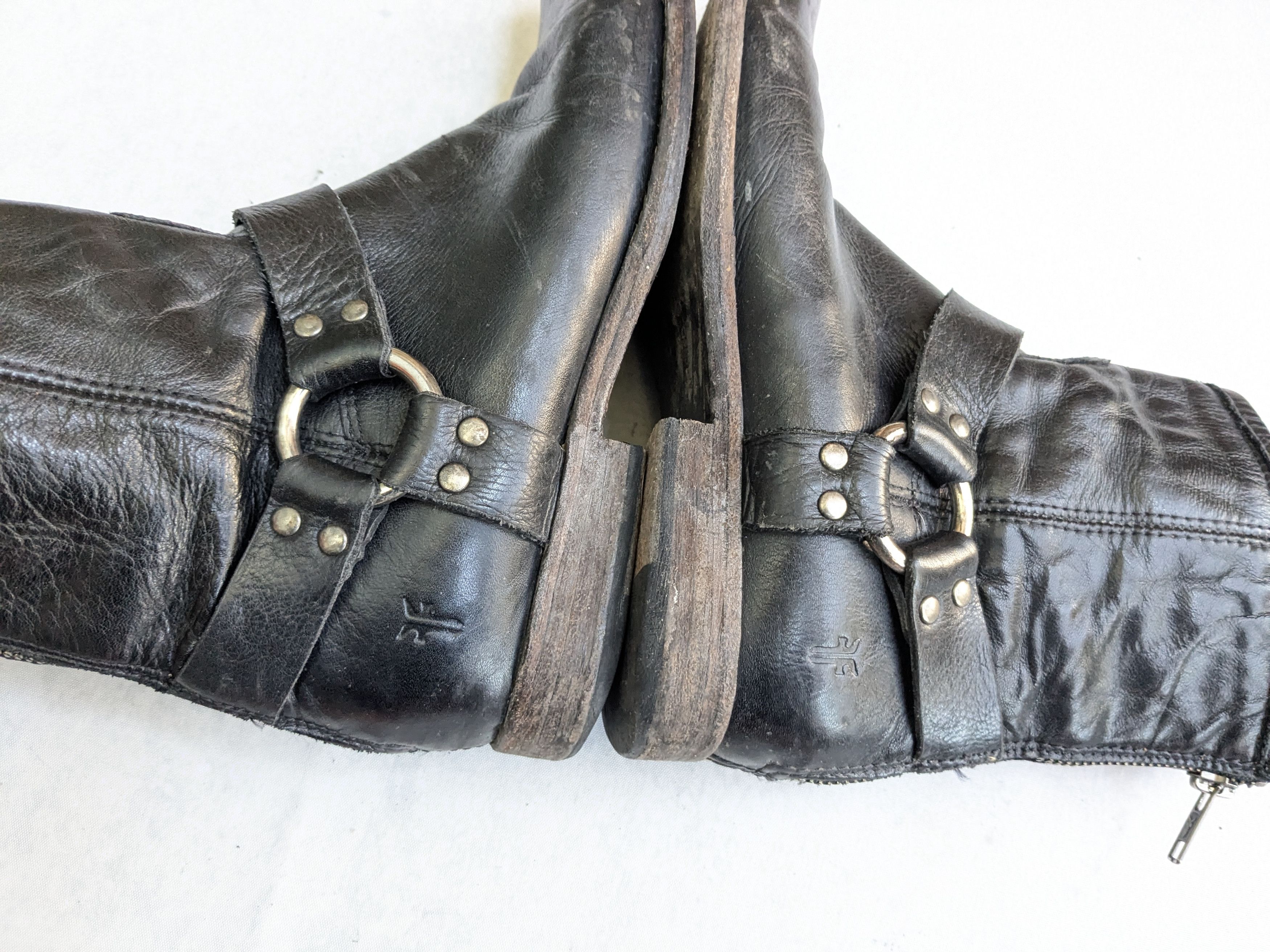 Frye Frye Harness Boots Black 7.5 D Back Zip Straps Size US 7.5 / EU 40-41 - 9 Thumbnail