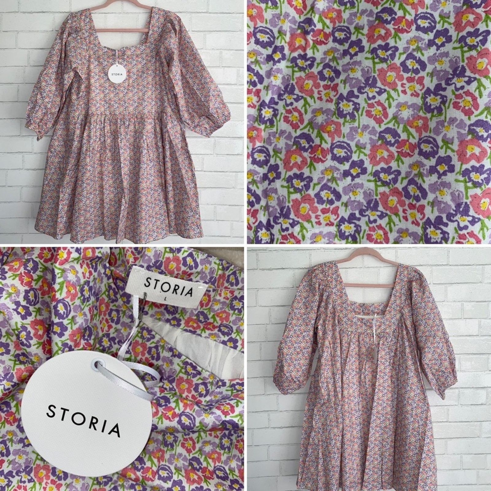 Anthropologie NEW NWT STORIA puff sleeve liberty babydoll dress LG Size L / US 10 / IT 46 - 1 Thumbnail