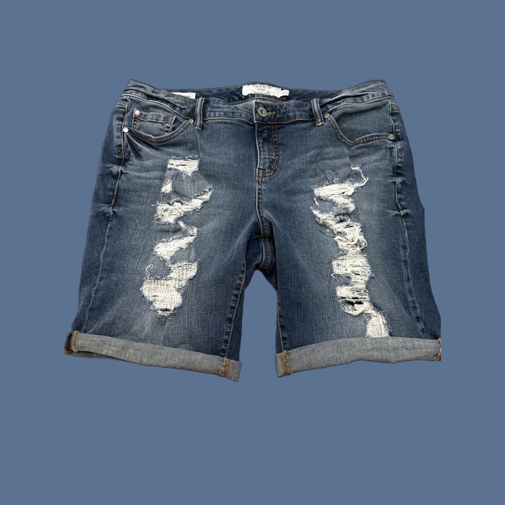 Torrid Torrid Boyfriend Shorts 18 Blue Denim Pockets Ripped Distressed Stretch Plus Size 40" / US 18 - 1 Thumbnail