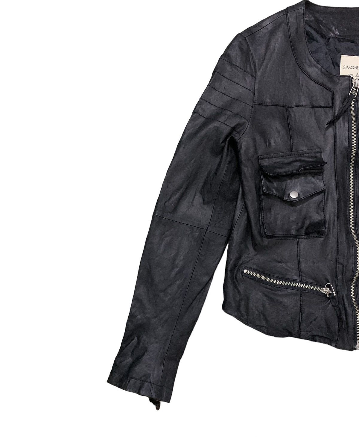 Genuine Leather × Japanese Brand Crop top leather bike jacket by simone list (B) Size M / US 6-8 / IT 42-44 - 2 Thumbnail