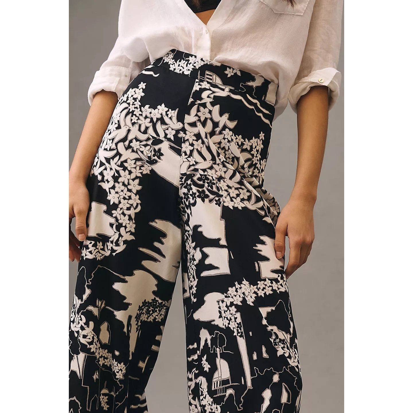 Anthropologie New Tiny Anne Printed Wide-Leg Pants $160 SIZE 2 Black Motif Size 26" / US 2 / IT 38 - 2 Thumbnail