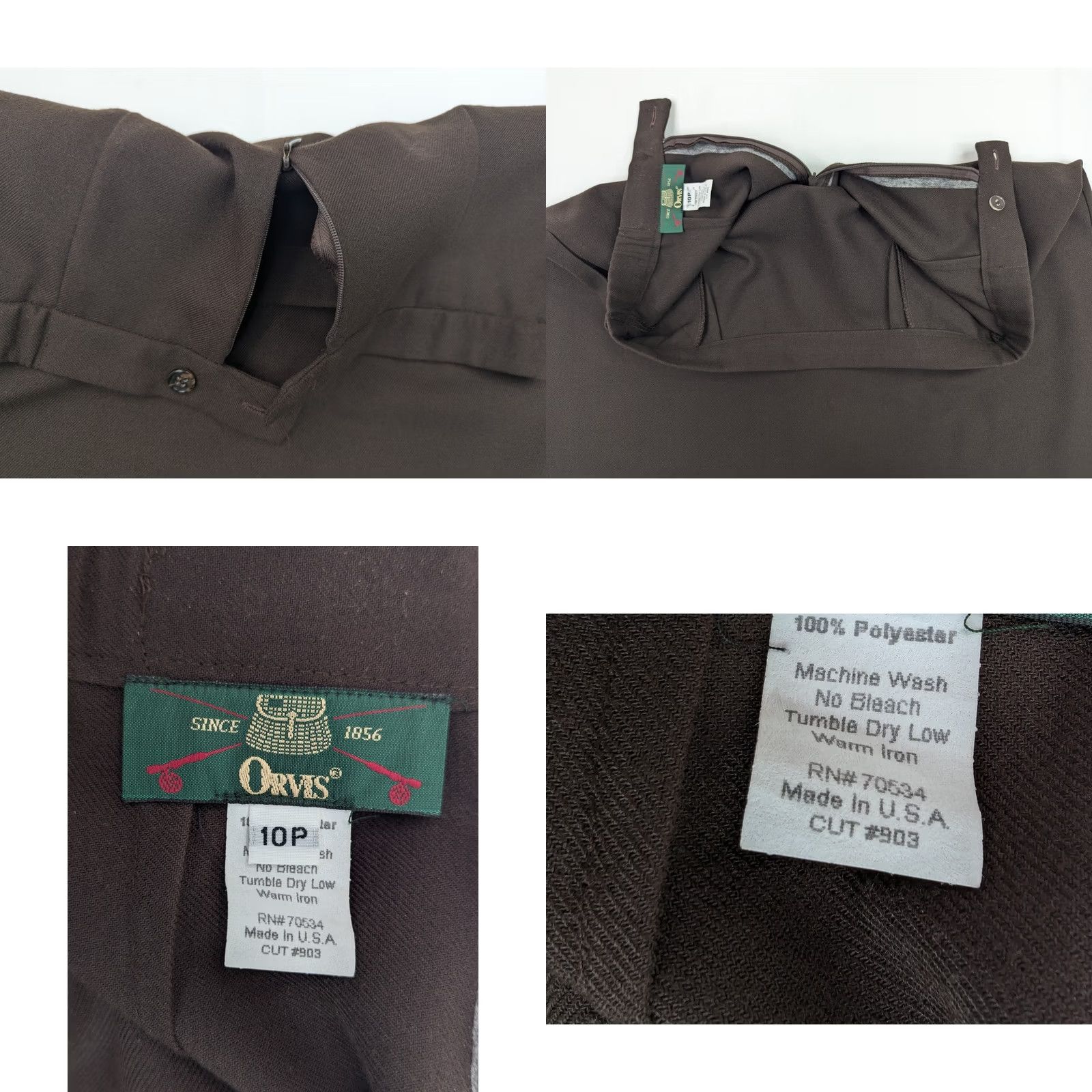 Orvis Orvis Skirt Women 10P Pleated Knee Length Wool-Look Polyester Tweed Brown 90s Vintage Rise Mid Elastic Slit Button 29x25 Size 32" / US 10 / IT 46 - 8 Thumbnail