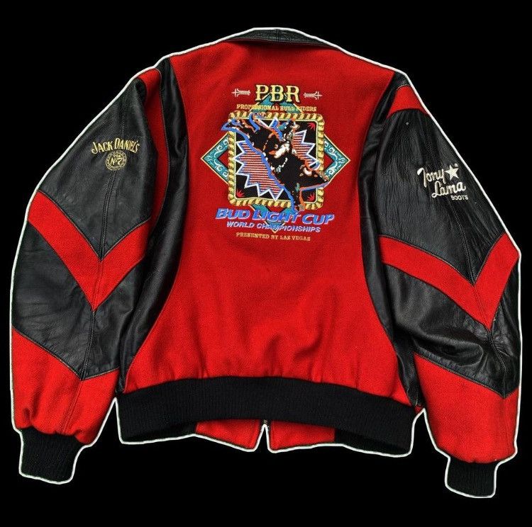Tony Lama × Vintage 80s or 90s Professional Bull Riding Leather and Felt Jacket Size US L / EU 52-54 / 3 - 1 Thumbnail